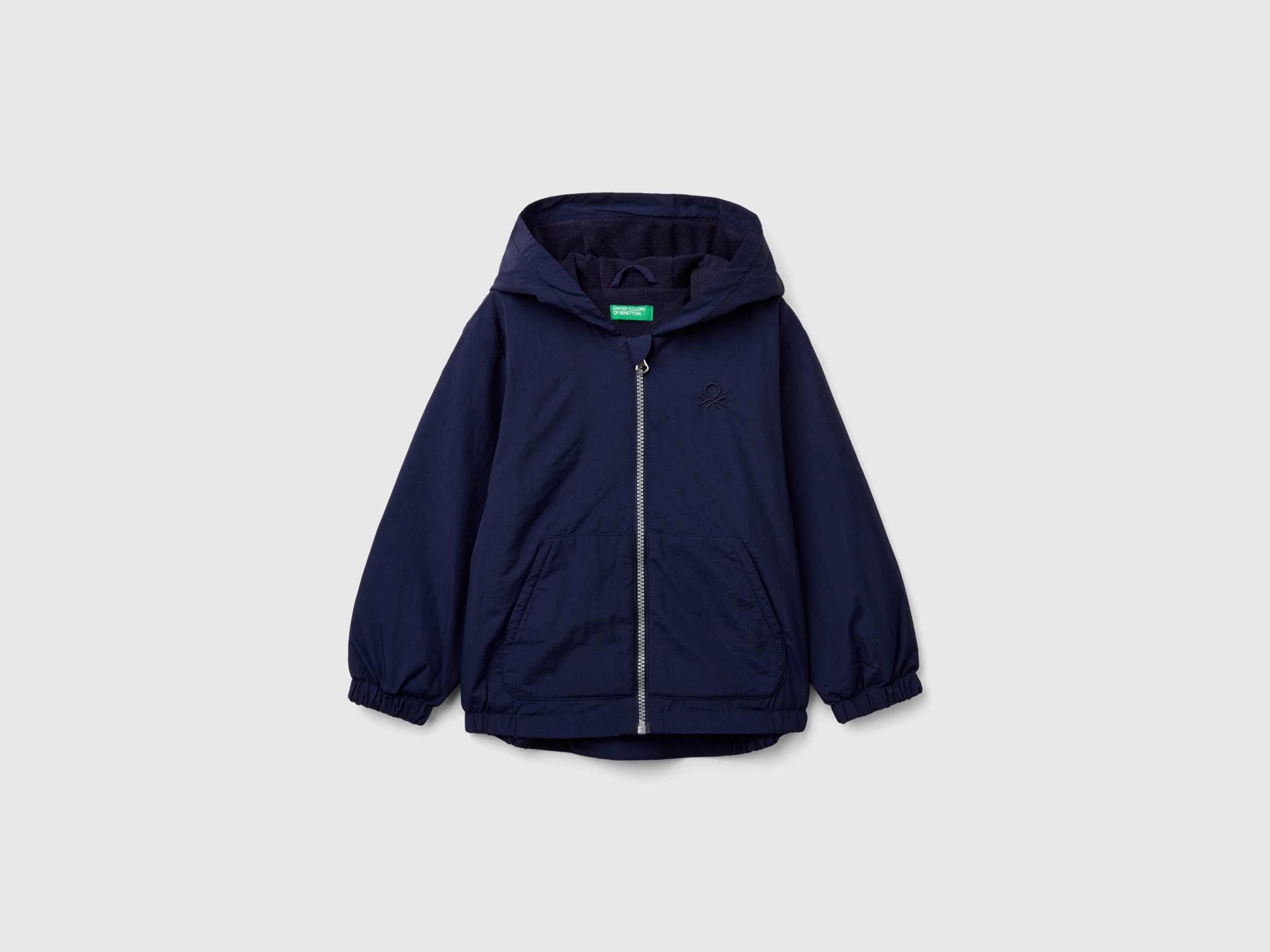 Benetton, Giubbino Con Cappuccio Oversize, Blu Scuro, Bambini