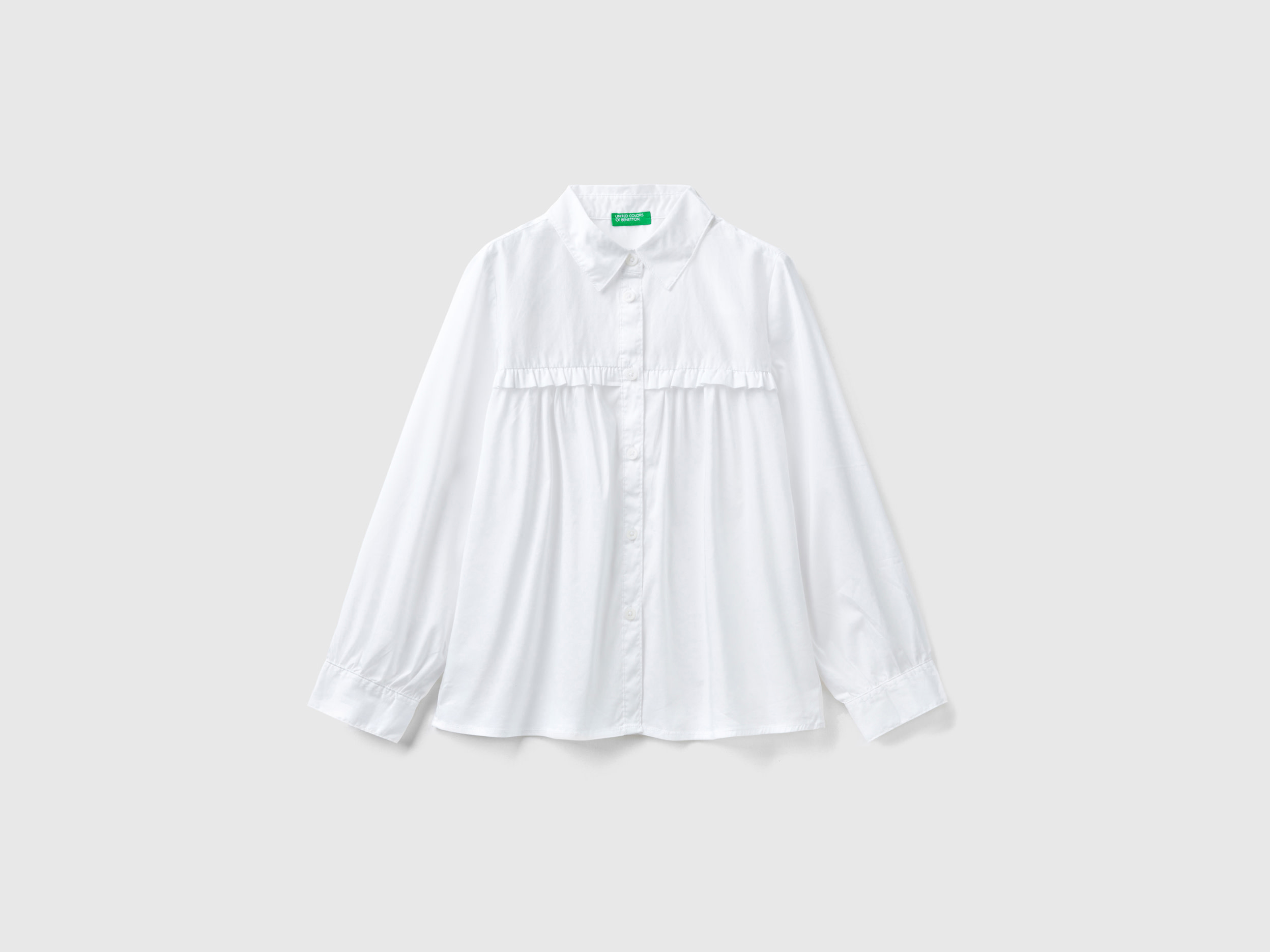 Benetton, Shirt With Rouches On The Yoke, size S, White, Kids
