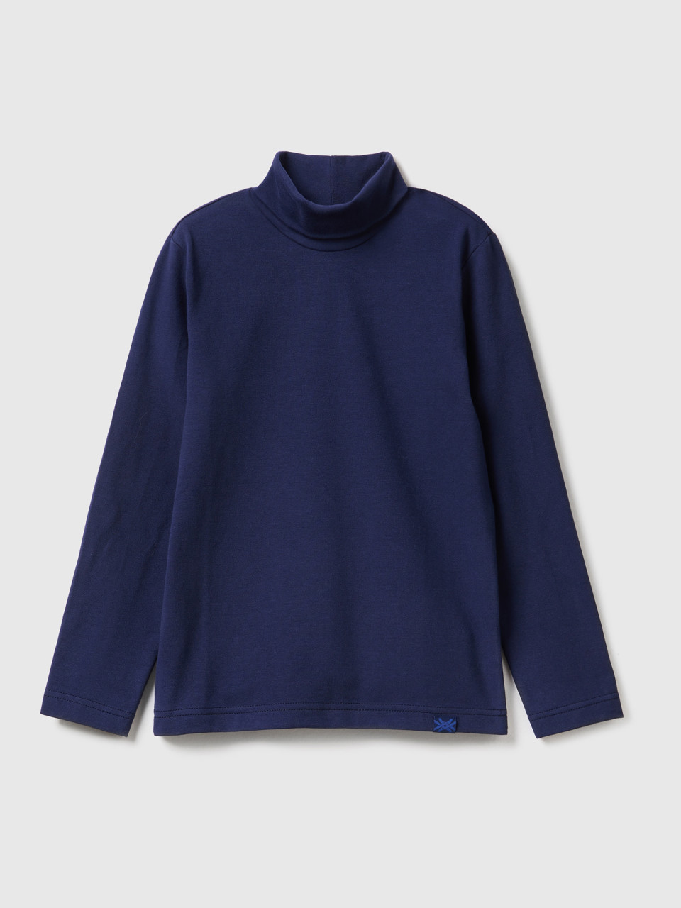 Benetton, Camiseta De Cuello Alto Y Manga Larga, Azul Oscuro, Niños