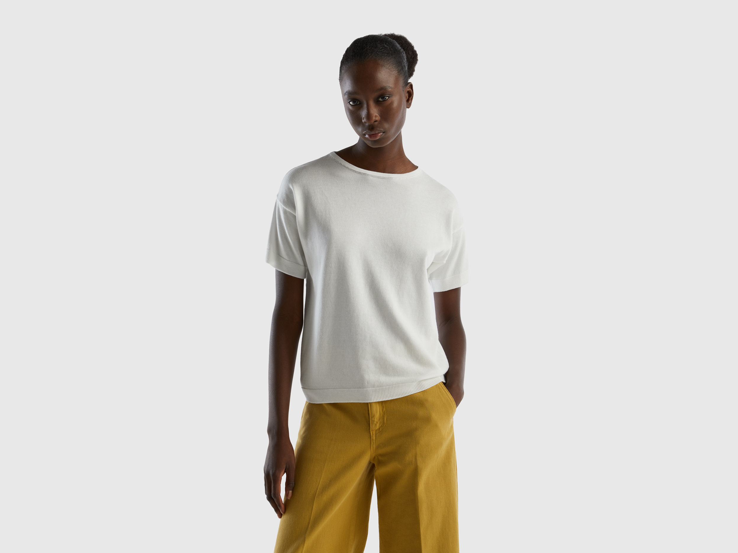 Benetton, Short Sleeve Sweater, size XL, Creamy White, Women