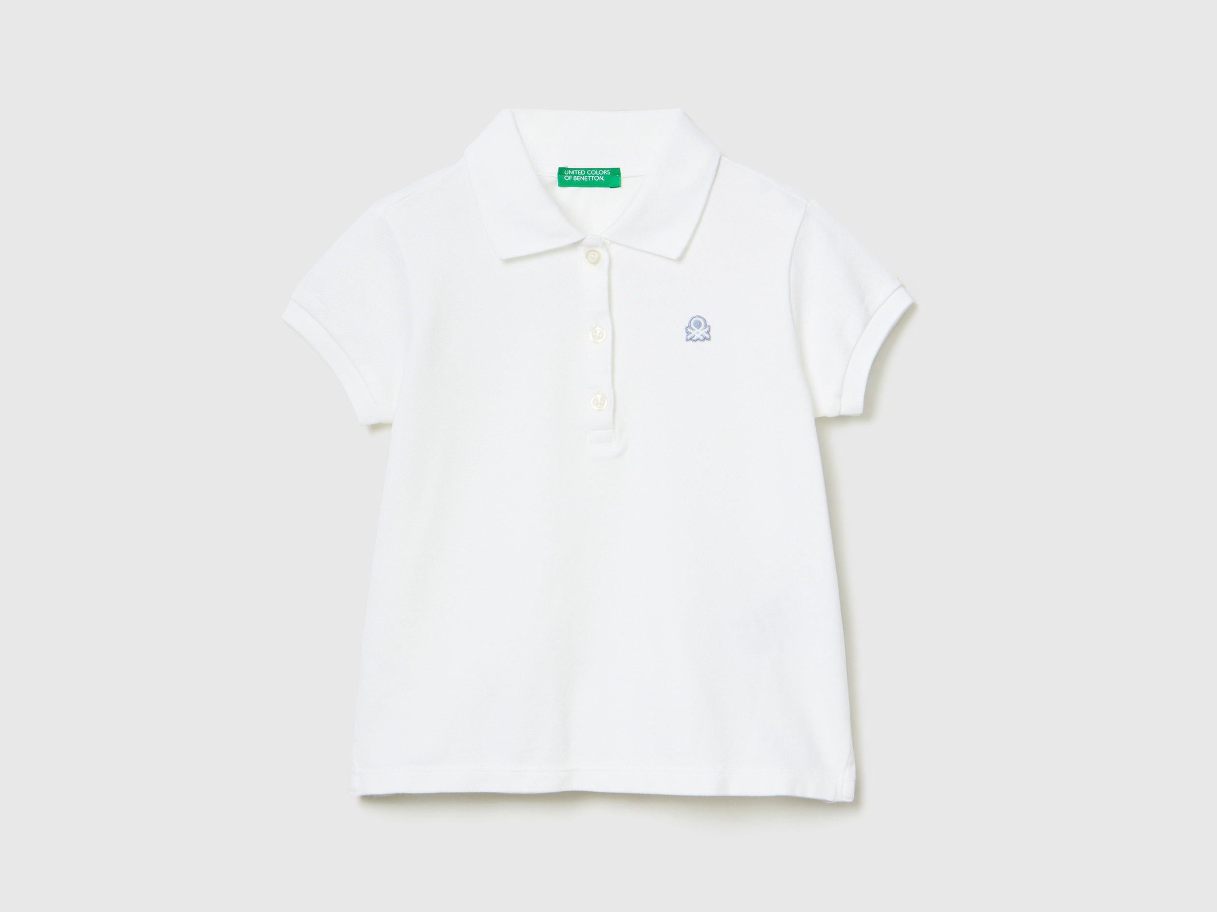 Image of Benetton, Regular Fit Polo In Organic Cotton, size 82, White, Kids