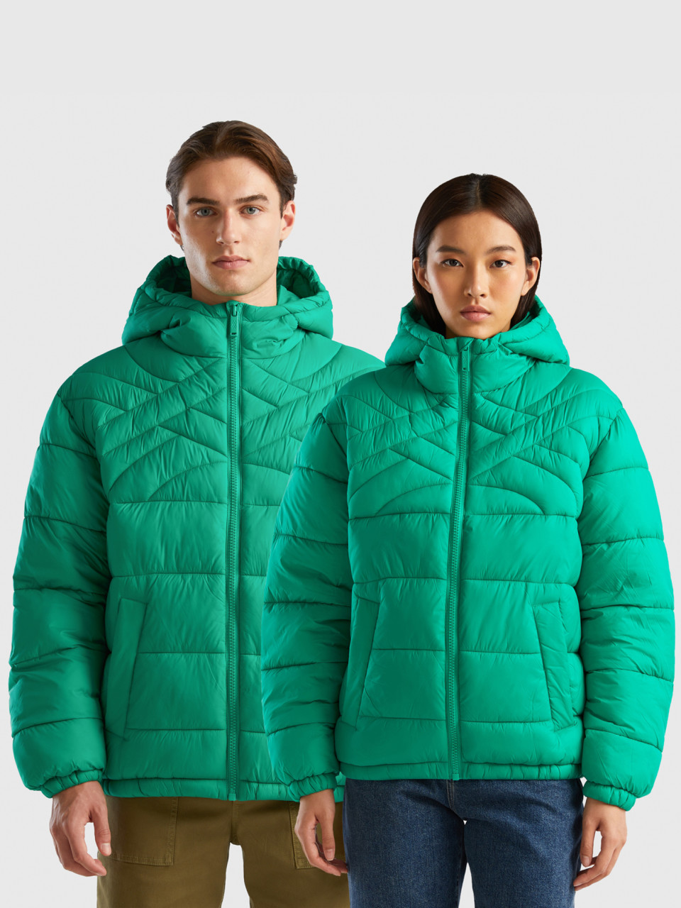 Benetton, Padded Jacket With Recycled Wadding, Green, Men