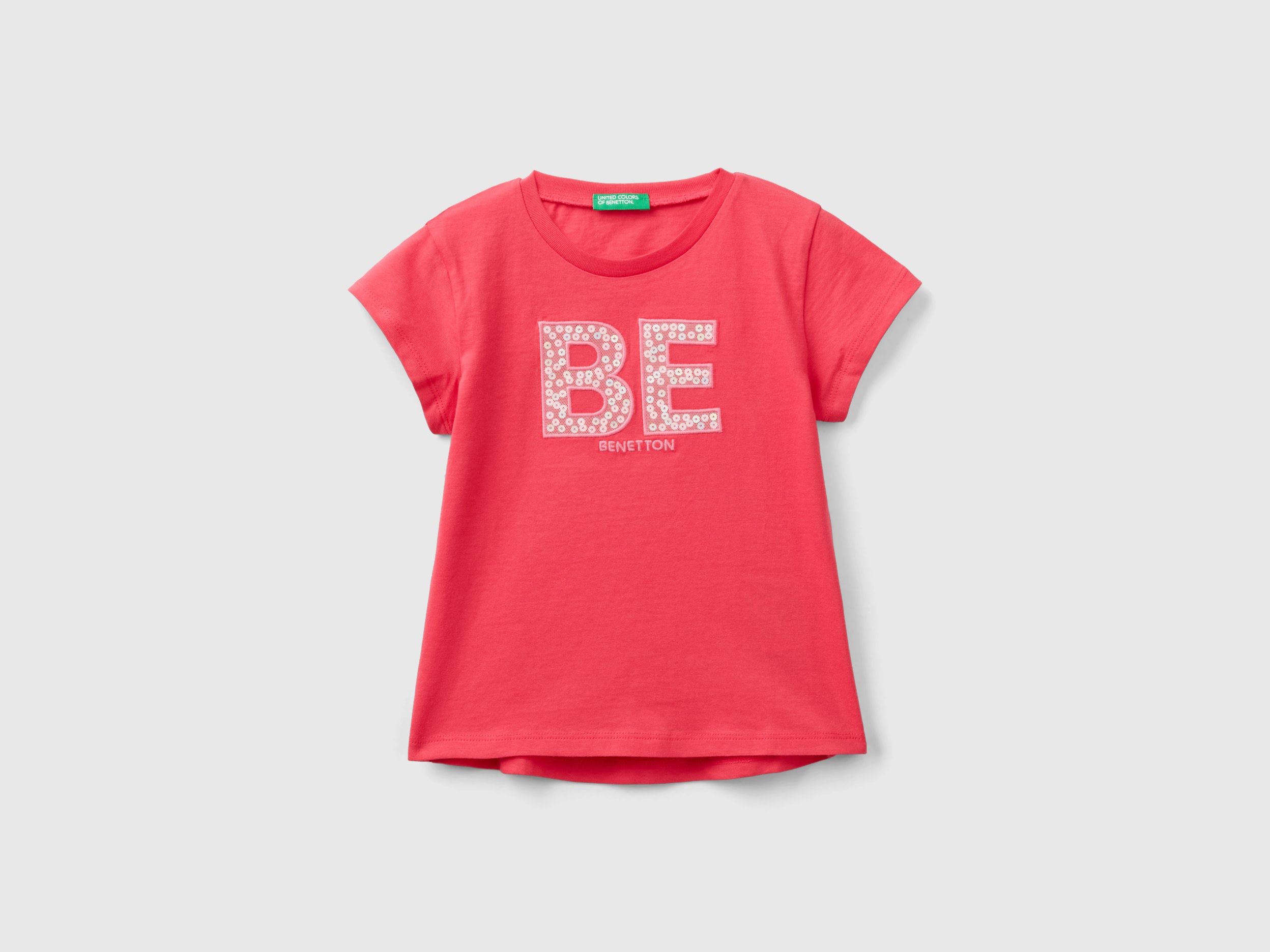 Image of Benetton, T-shirt In Organic Cotton With Embroidered Logo, size 116, Fuchsia, Kids