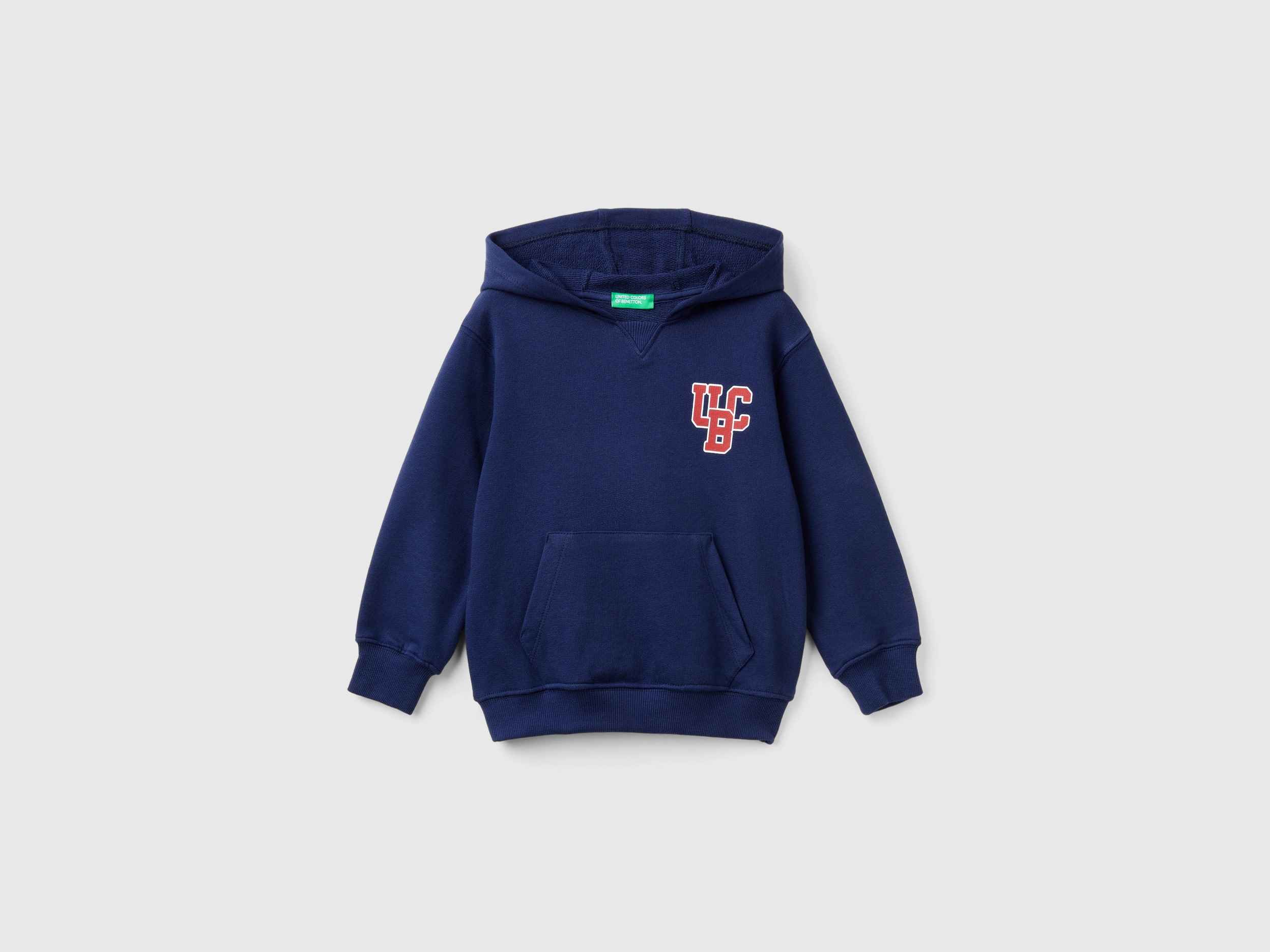 Benetton, Felpa Con Cappuccio 100% Cotone, Blu Scuro, Bambini