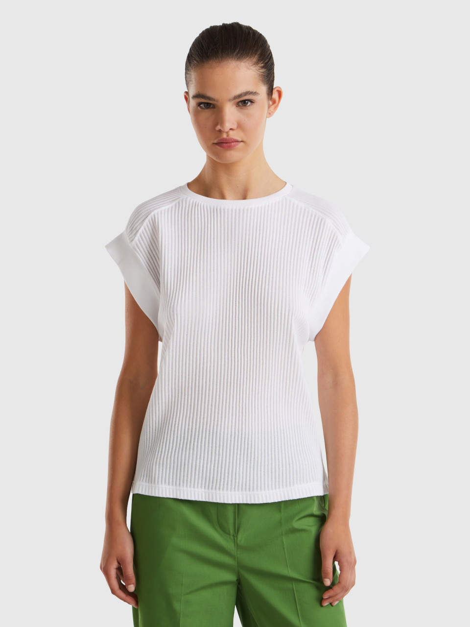 Benetton, Camiseta Comfort Fit, Blanco, Mujer