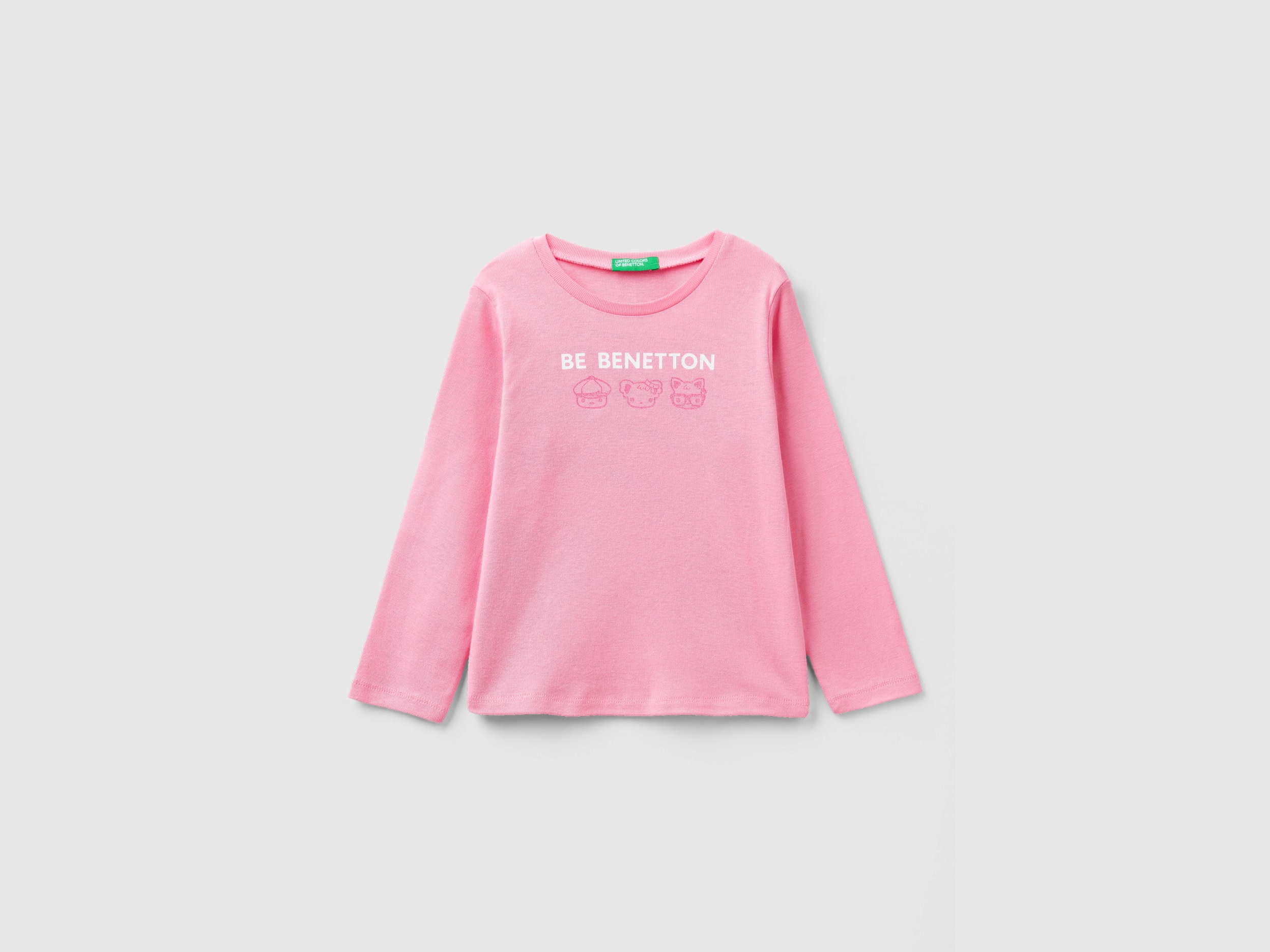Image of Benetton, Long Sleeve T-shirt With Glittery Print, size 98, Pink, Kids
