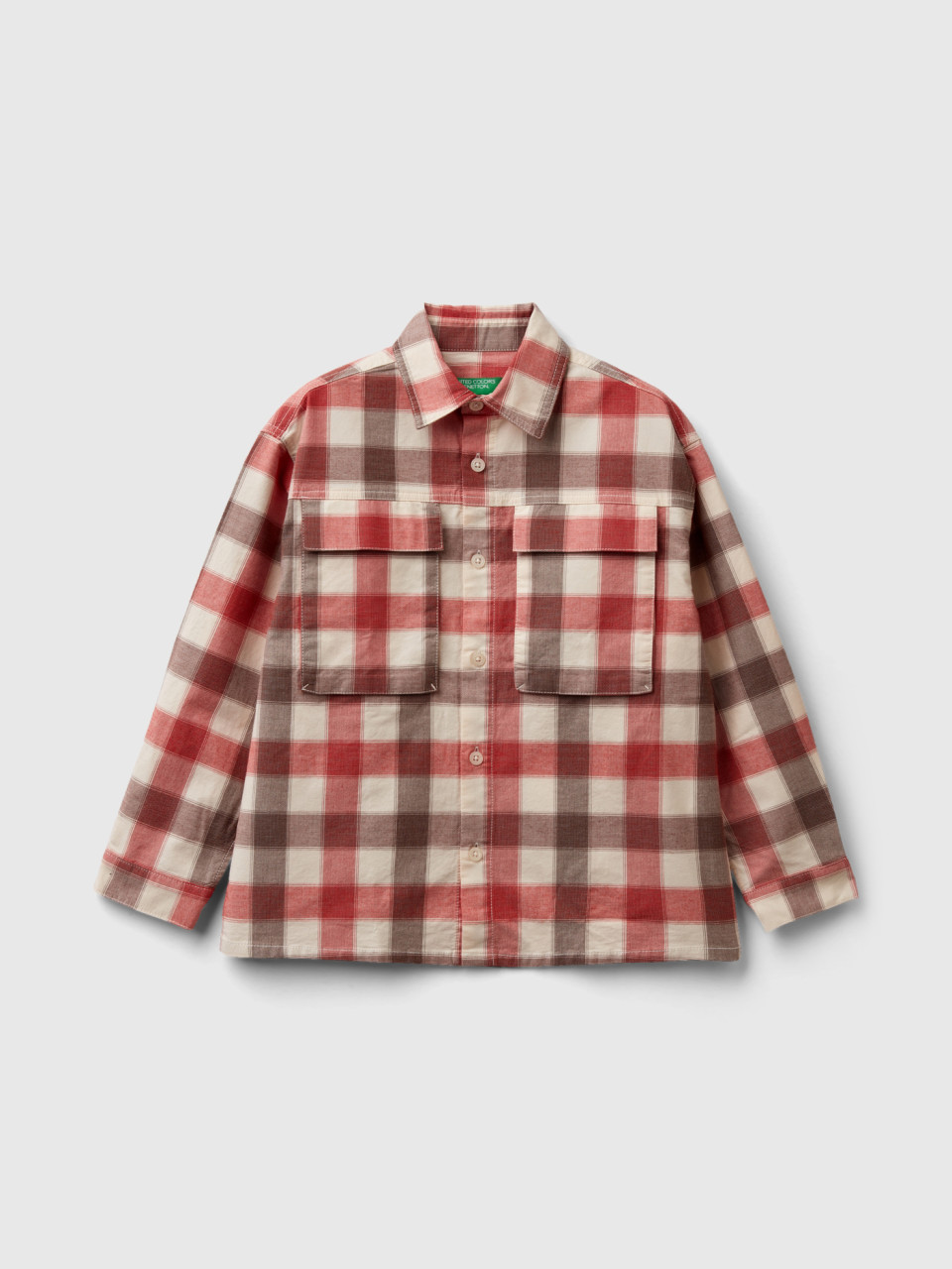 Benetton, Check Shirt In Stretch Cotton, Red, Kids