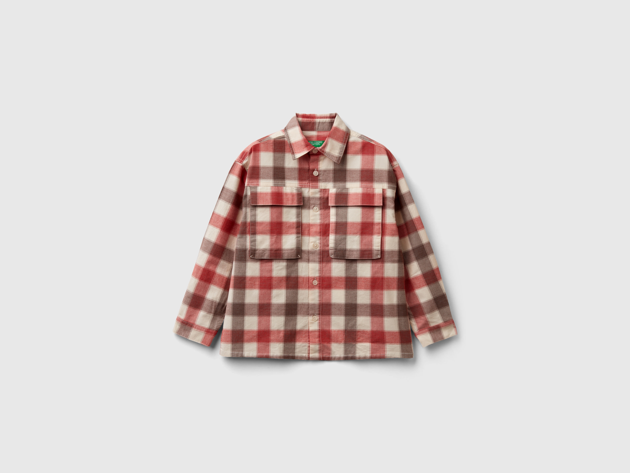 Benetton, Check Shirt In Stretch Cotton, size 3XL, Red, Kids