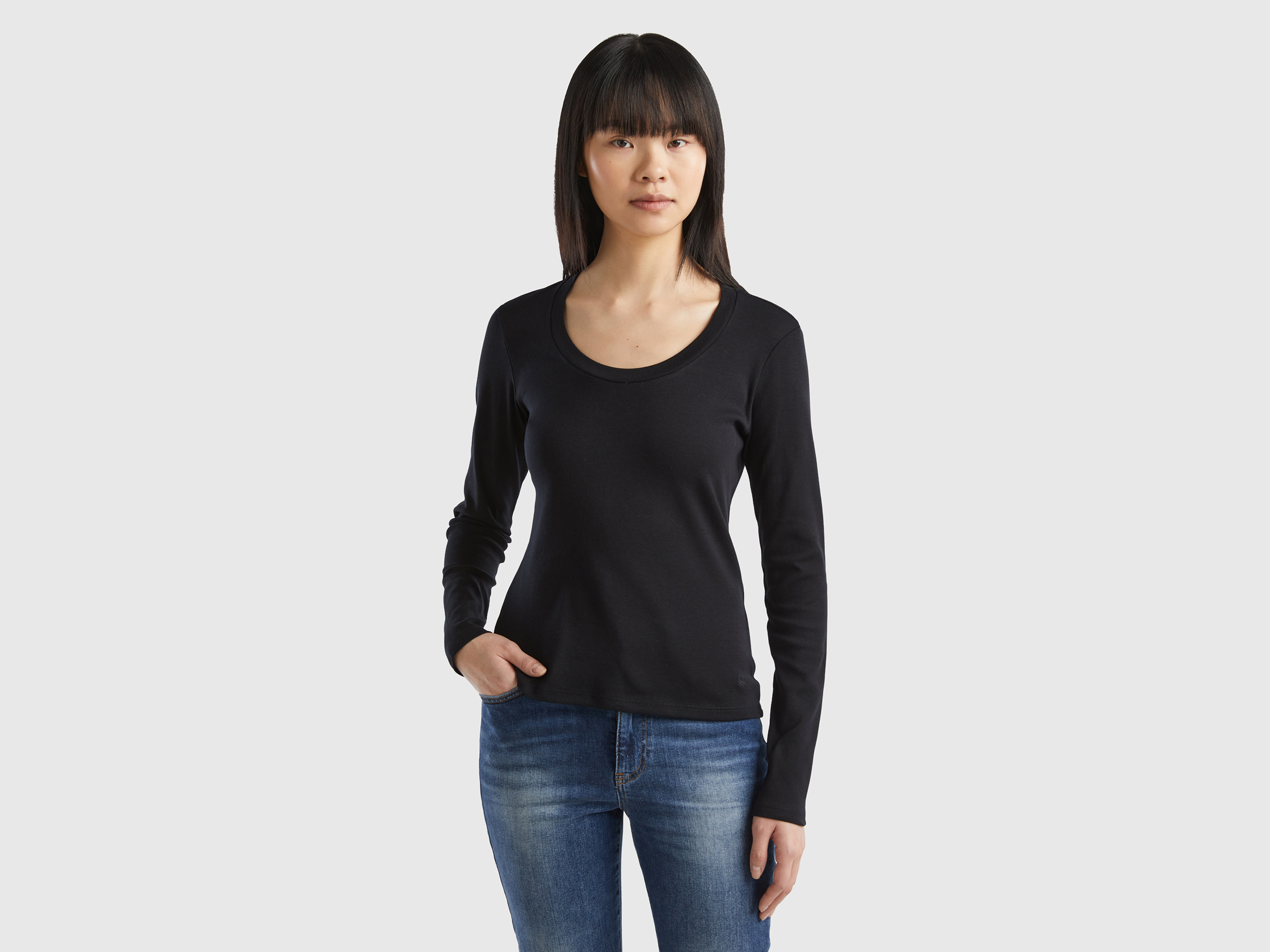 Thumbnail - Benetton, Langärmeliges T-shirt Aus Reiner Baumwolle, size M, Schwarz, female