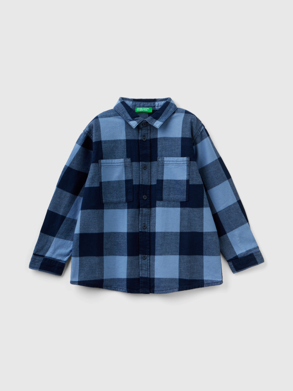 Benetton, Plaid Shirt In 100% Cotton, Blue, Kids