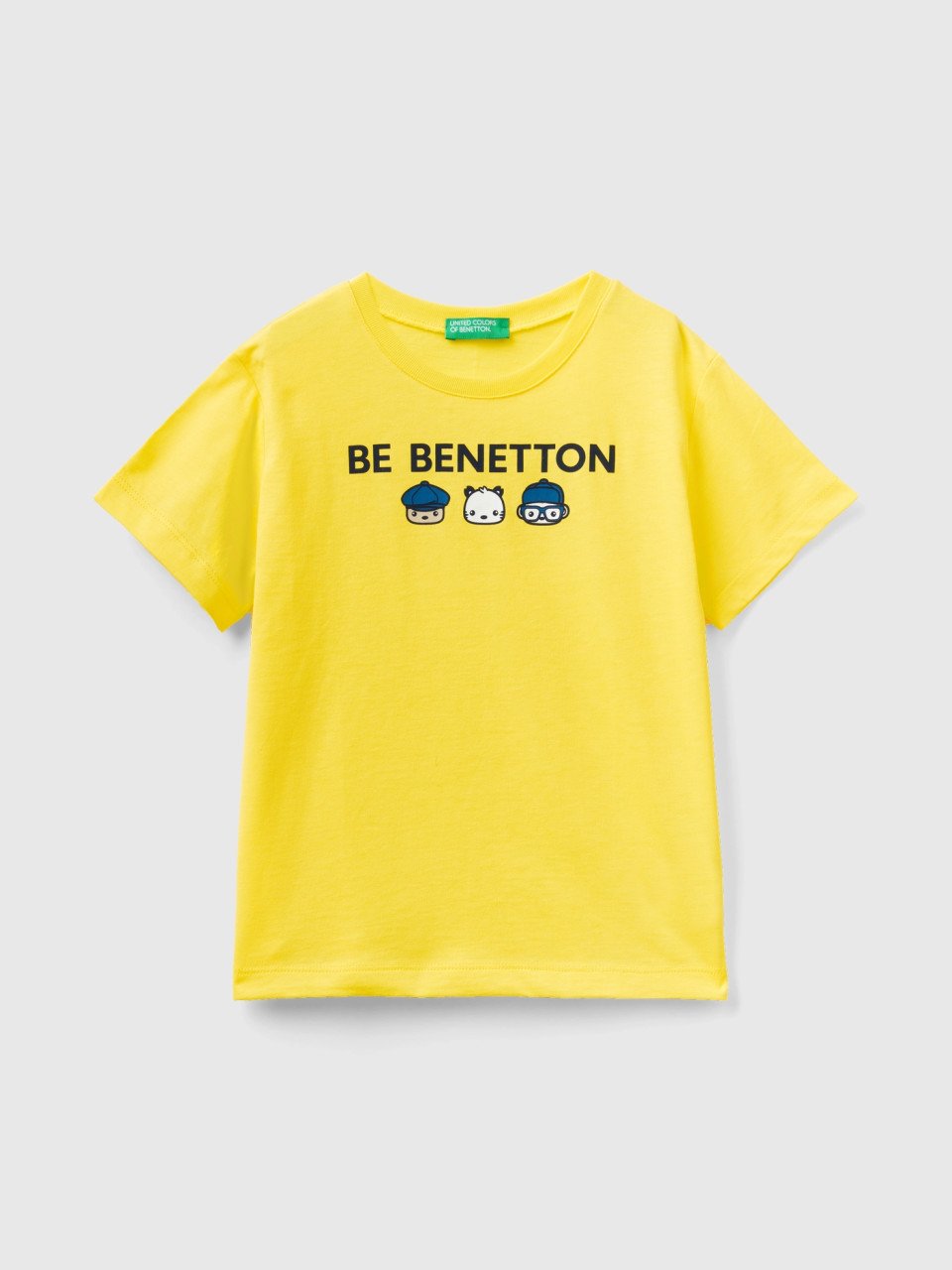 Benetton, T-shirt Aus 100% Bio-baumwolle Mit Print, Gelb, male