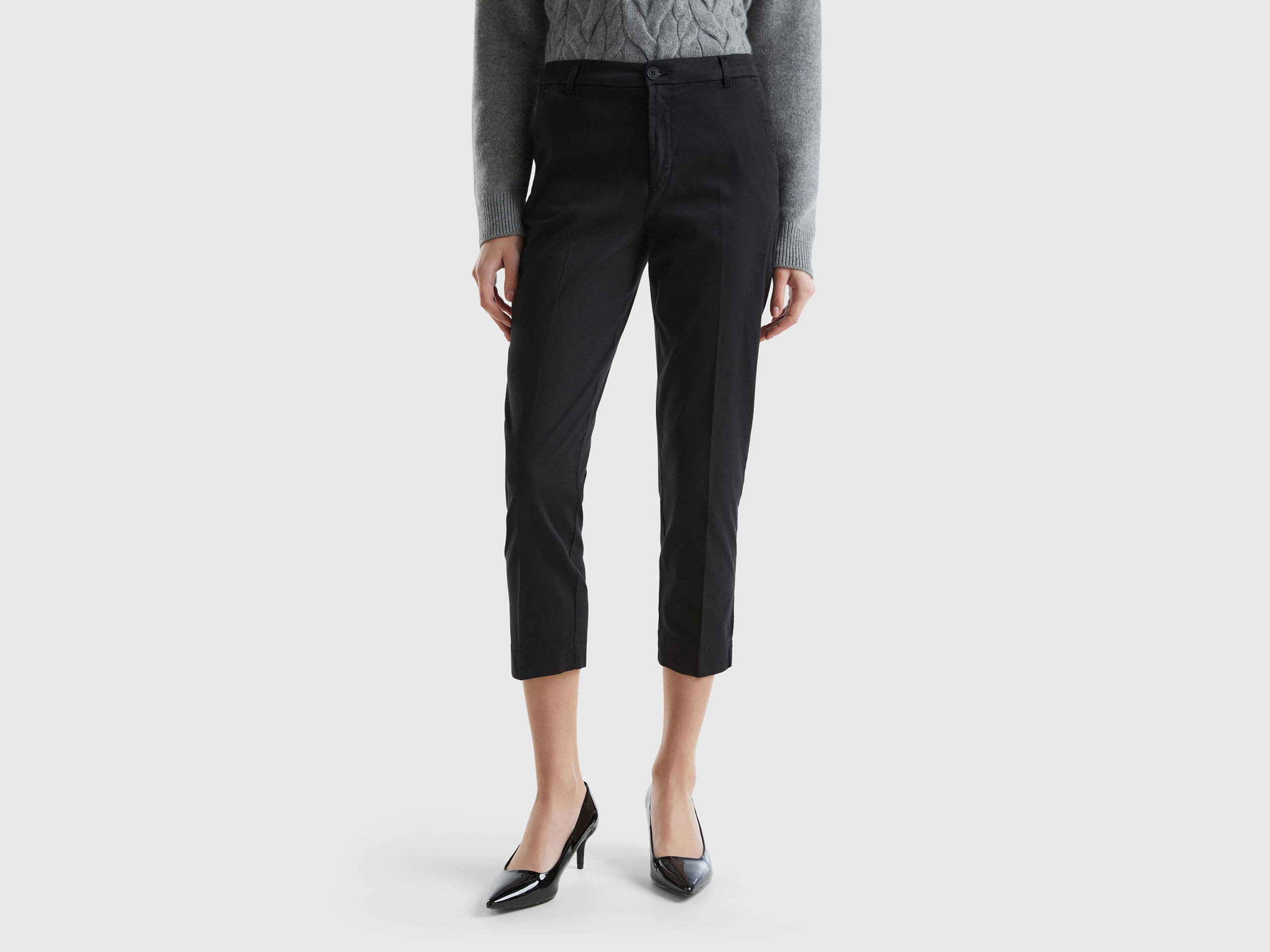 United Colors of Benetton Benetton, Chino Cropped Από Βαμβακερό Στρετς, size , Μαυρο, Γυναικεία