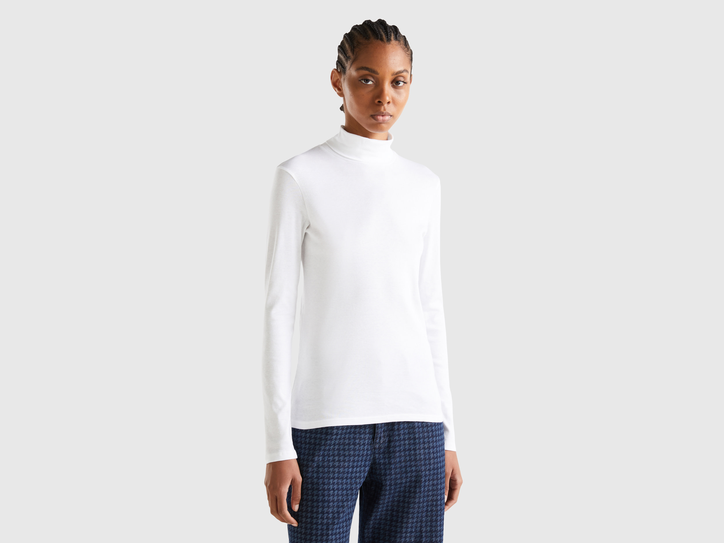 Benetton, Long Sleeve T-shirt With High Neck, size M, White, Women