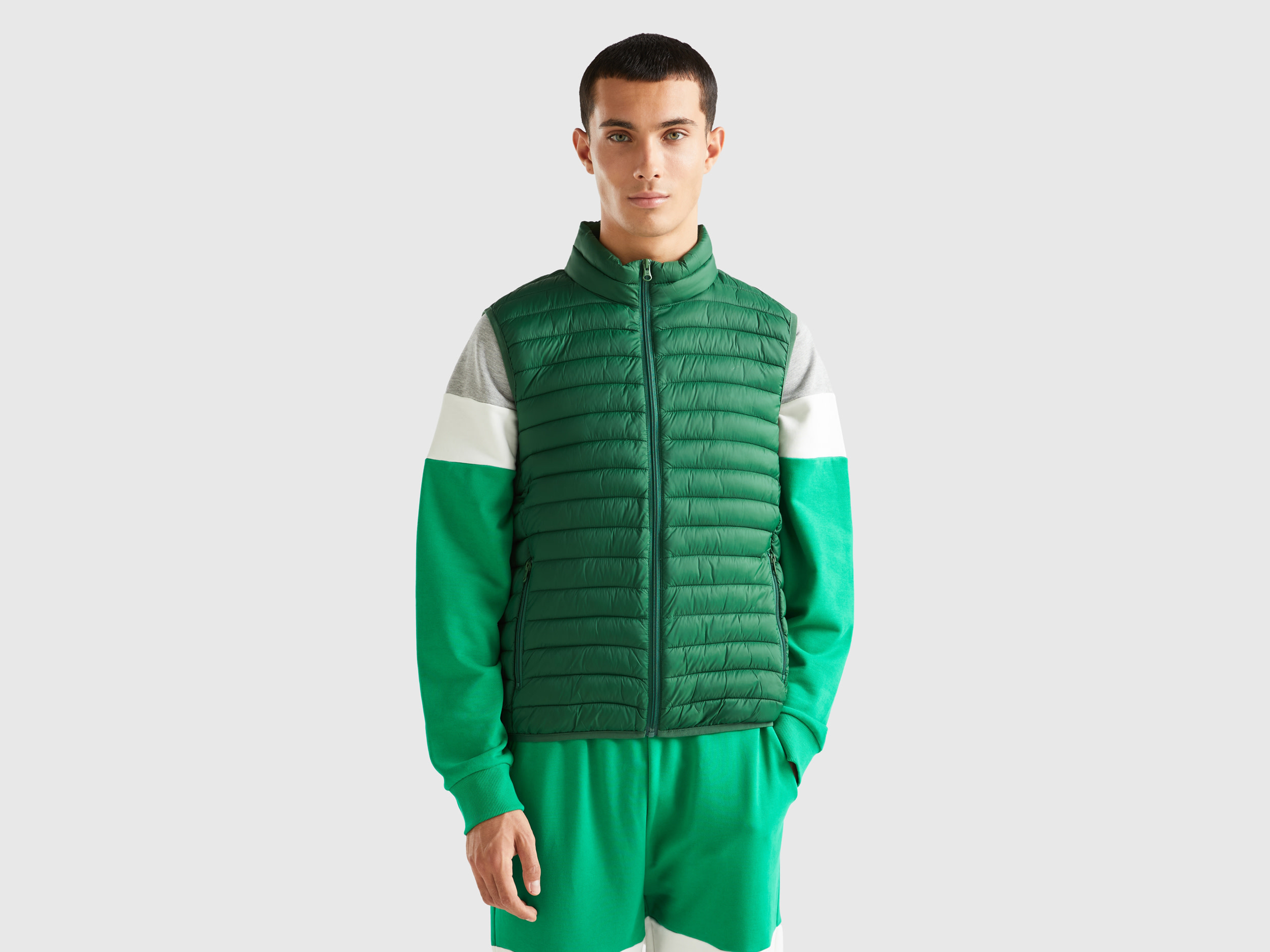 Benetton, Sleeveless Puffer Jacket With Recycled Wadding, size XXXL, Dark Green, Men