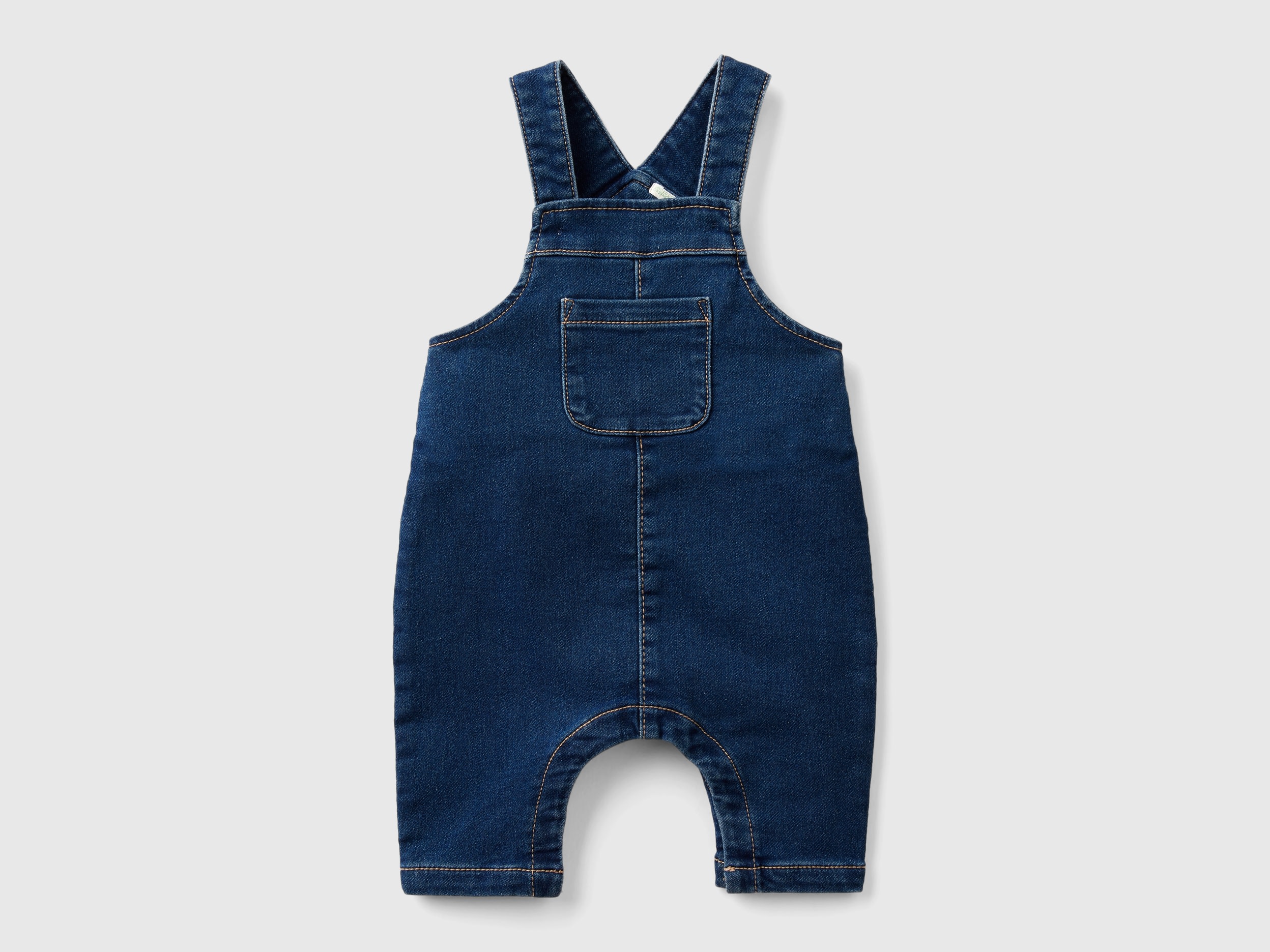 Benetton, Salopette Effetto Denim Baggy Fit, Blu, Bambini