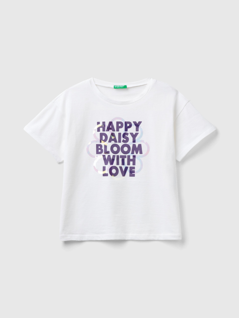Benetton, T-shirt De Manga Curta Com Estampa, Branco, Crianças
