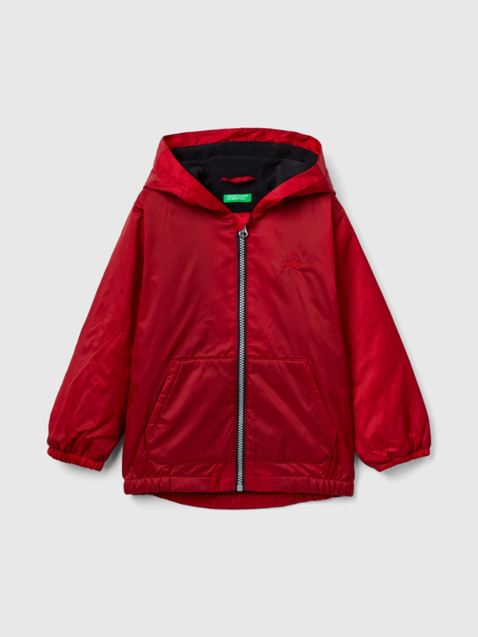 Benetton, Jacket With Oversized Hood, Red, Kids