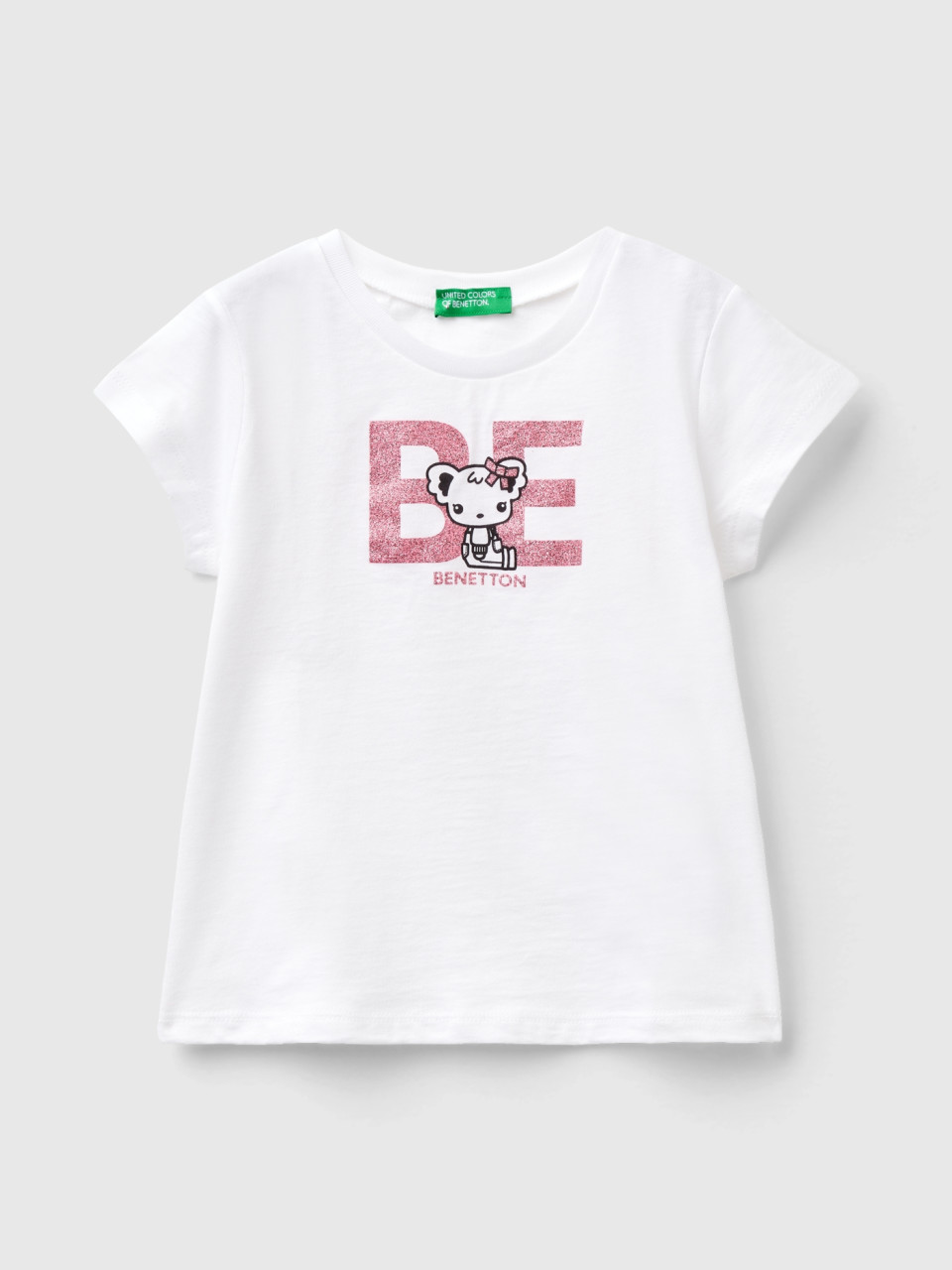 Benetton, T-shirt En Coton Bio À Imprimé, Blanc, Enfants