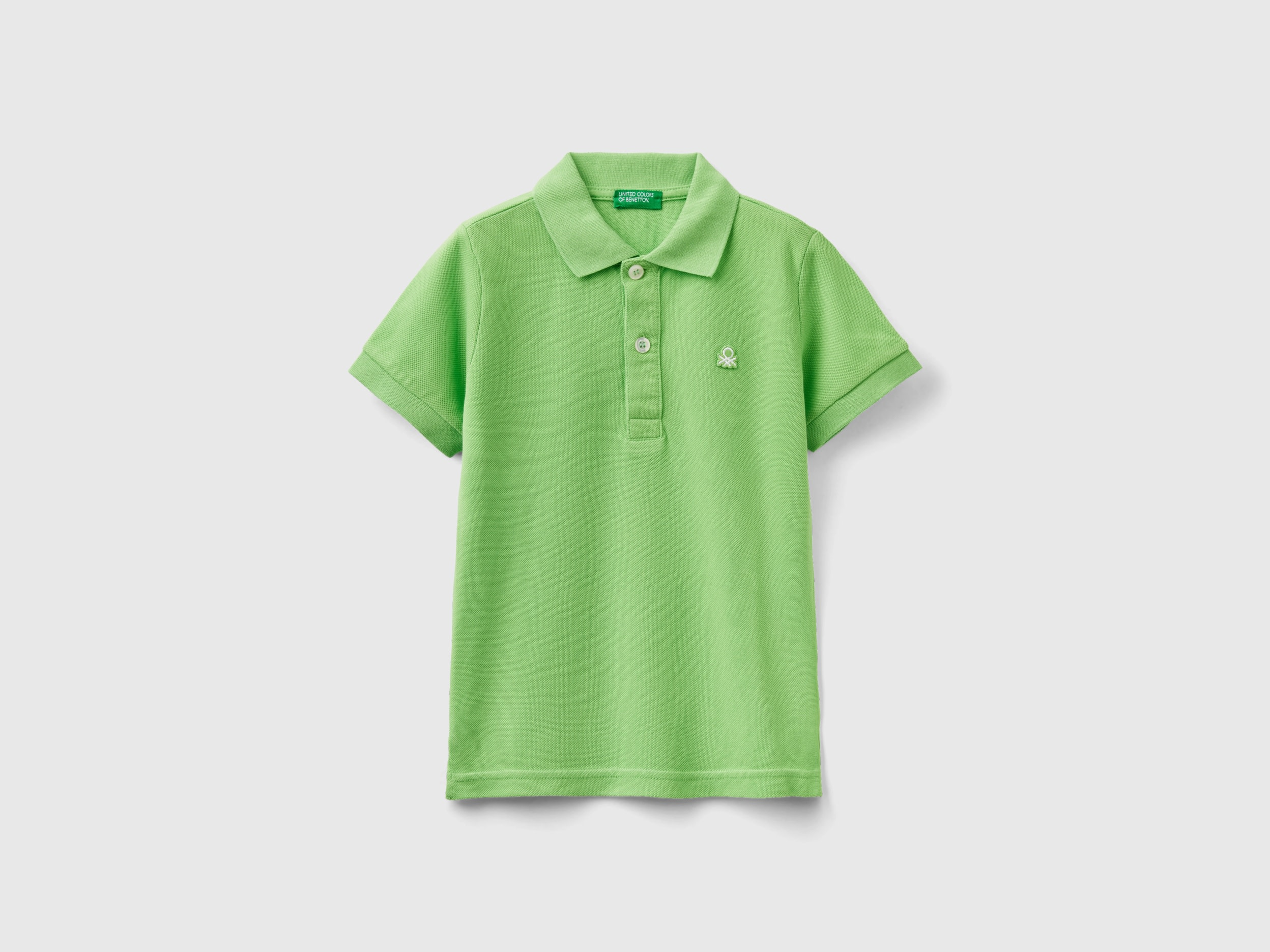 Benetton, Short Sleeve Polo In Organic Cotton, size 2-3, Light Green, Kids