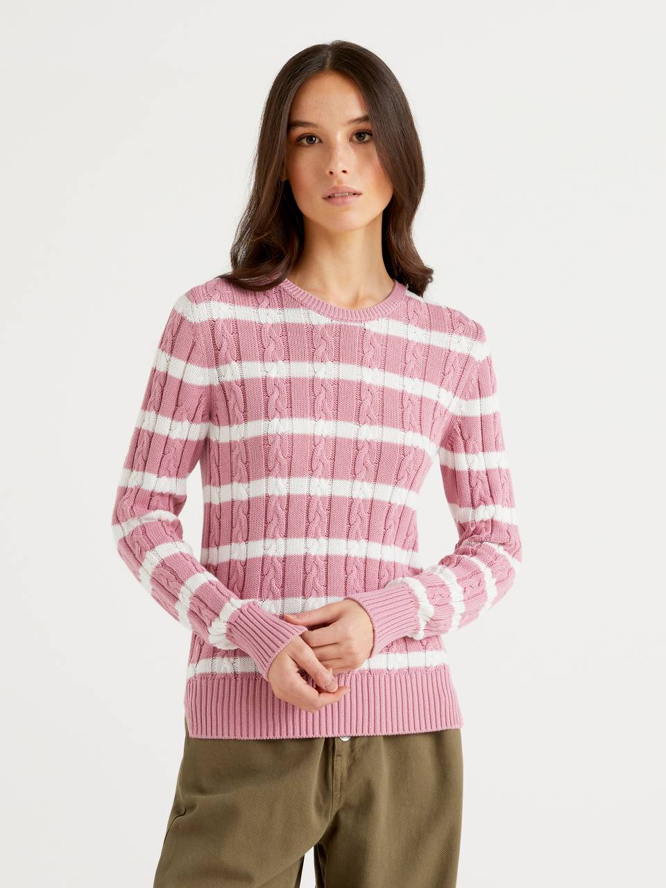 Benetton Cable knit sweater 100% cotton. 1