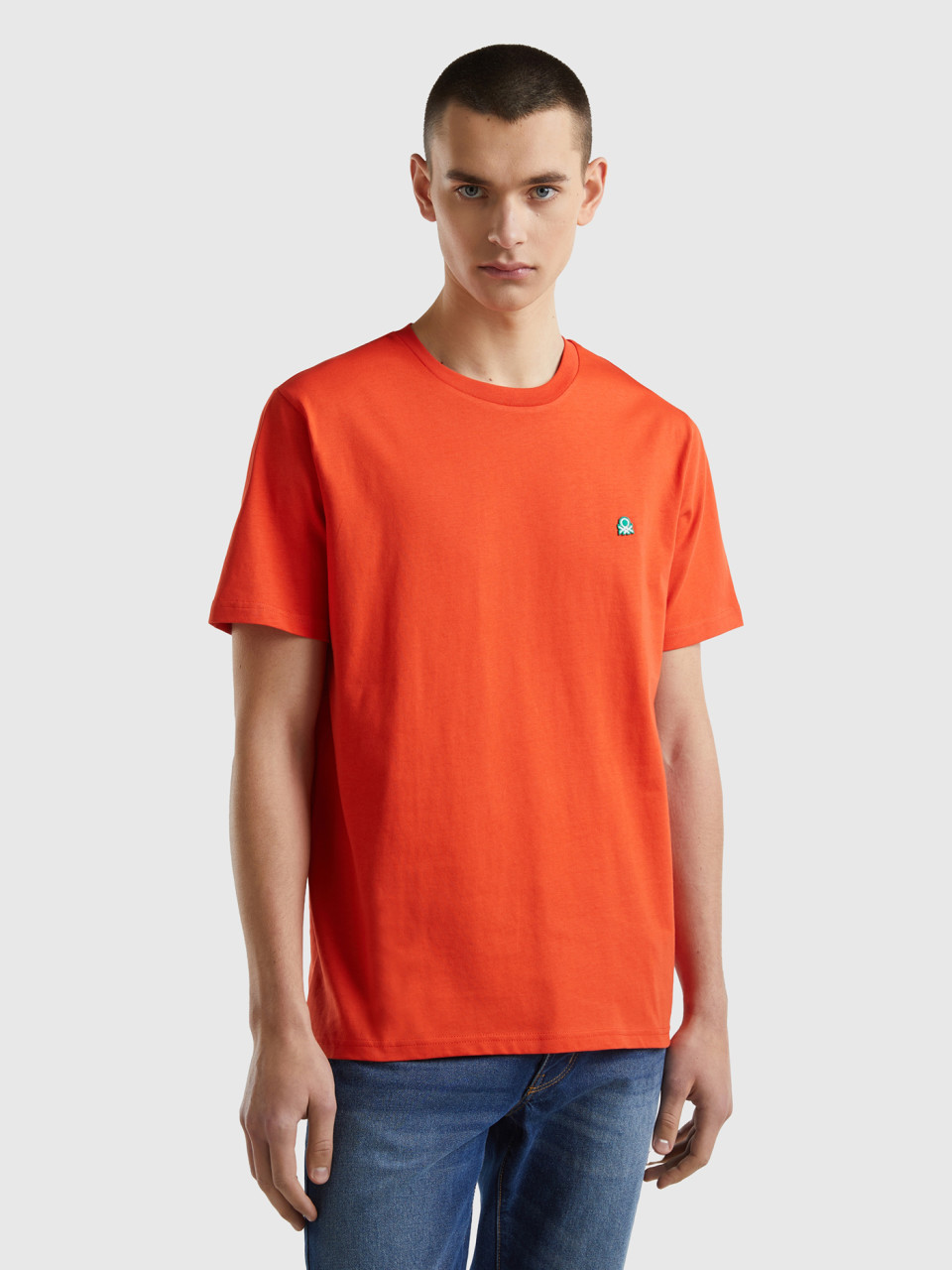Benetton, Camiseta Básica De 100 % Algodón Orgánico, Rojo, Hombre