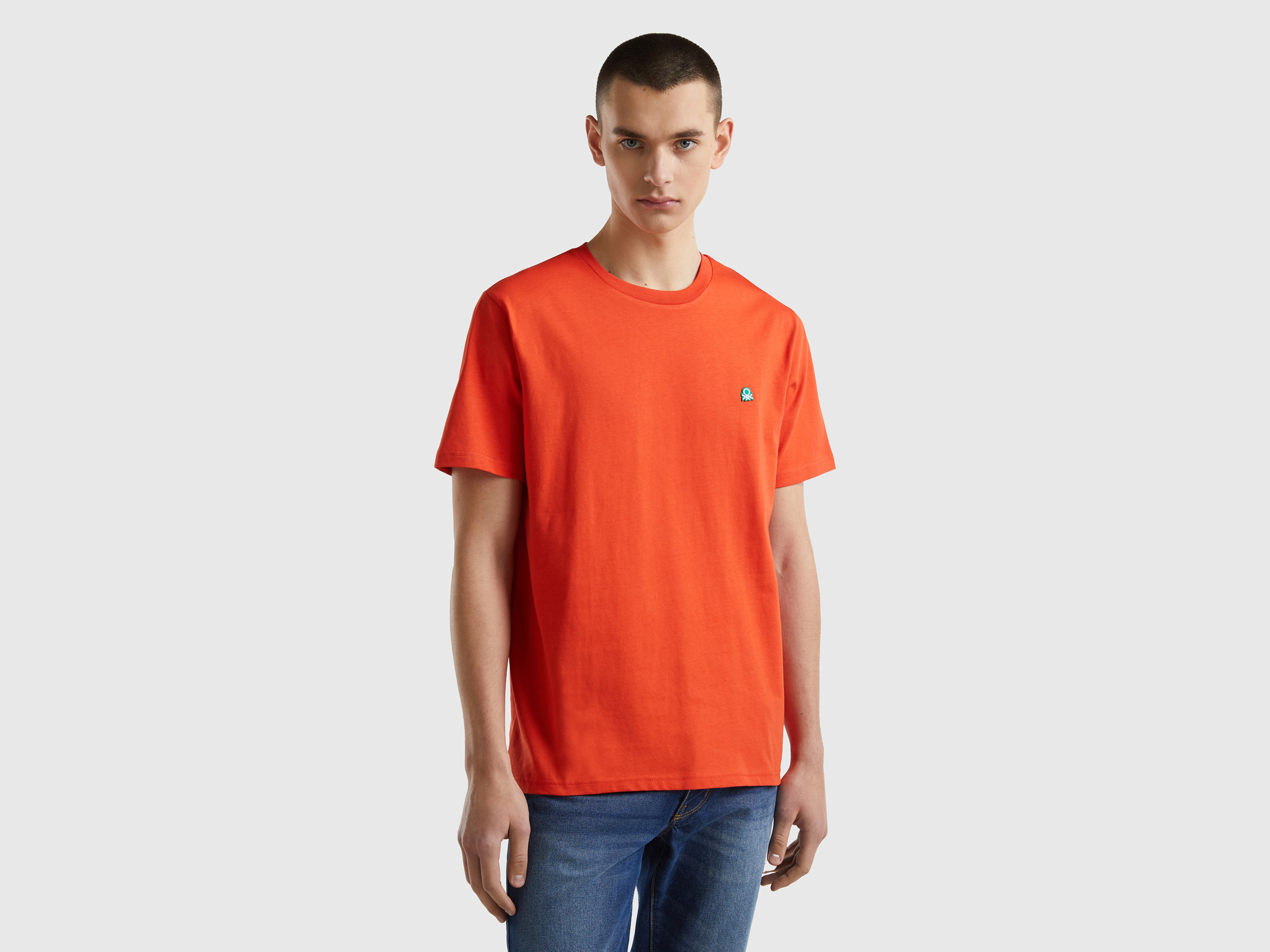 Image of Benetton, 100% Organic Cotton Basic T-shirt, size XXXL, Red, Men