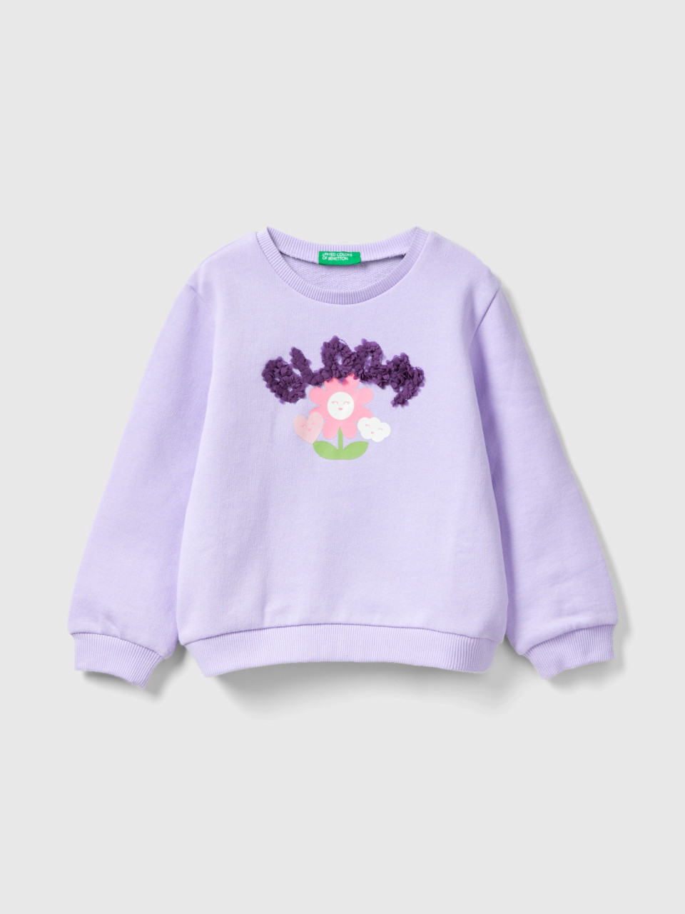 Benetton, Sweatshirt With Petal Look Applique, Lilac, Kids