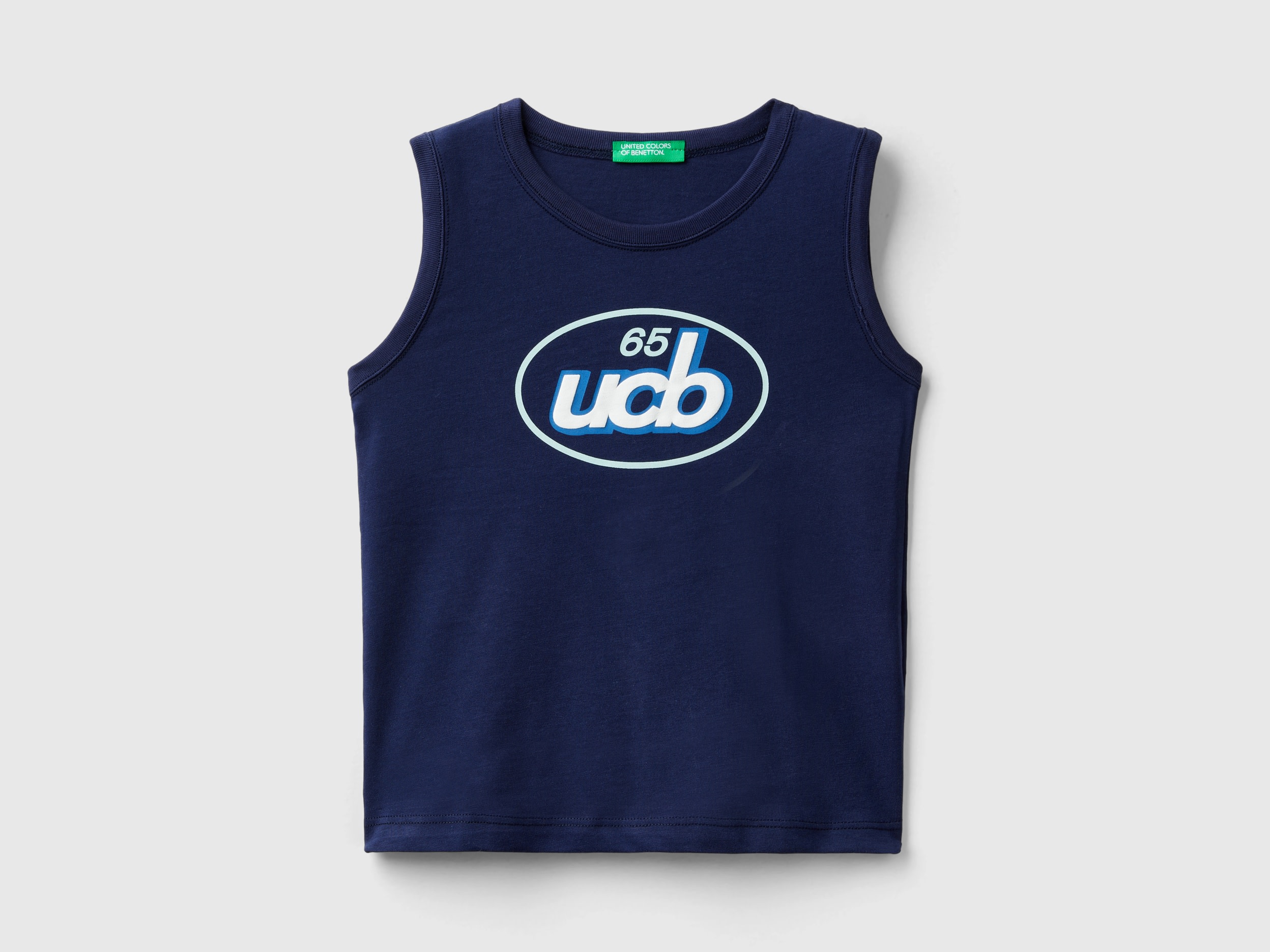 Image of Benetton, Tank Top In 100% Organic Cotton With Logo, size 110, Dark Blue, Kids