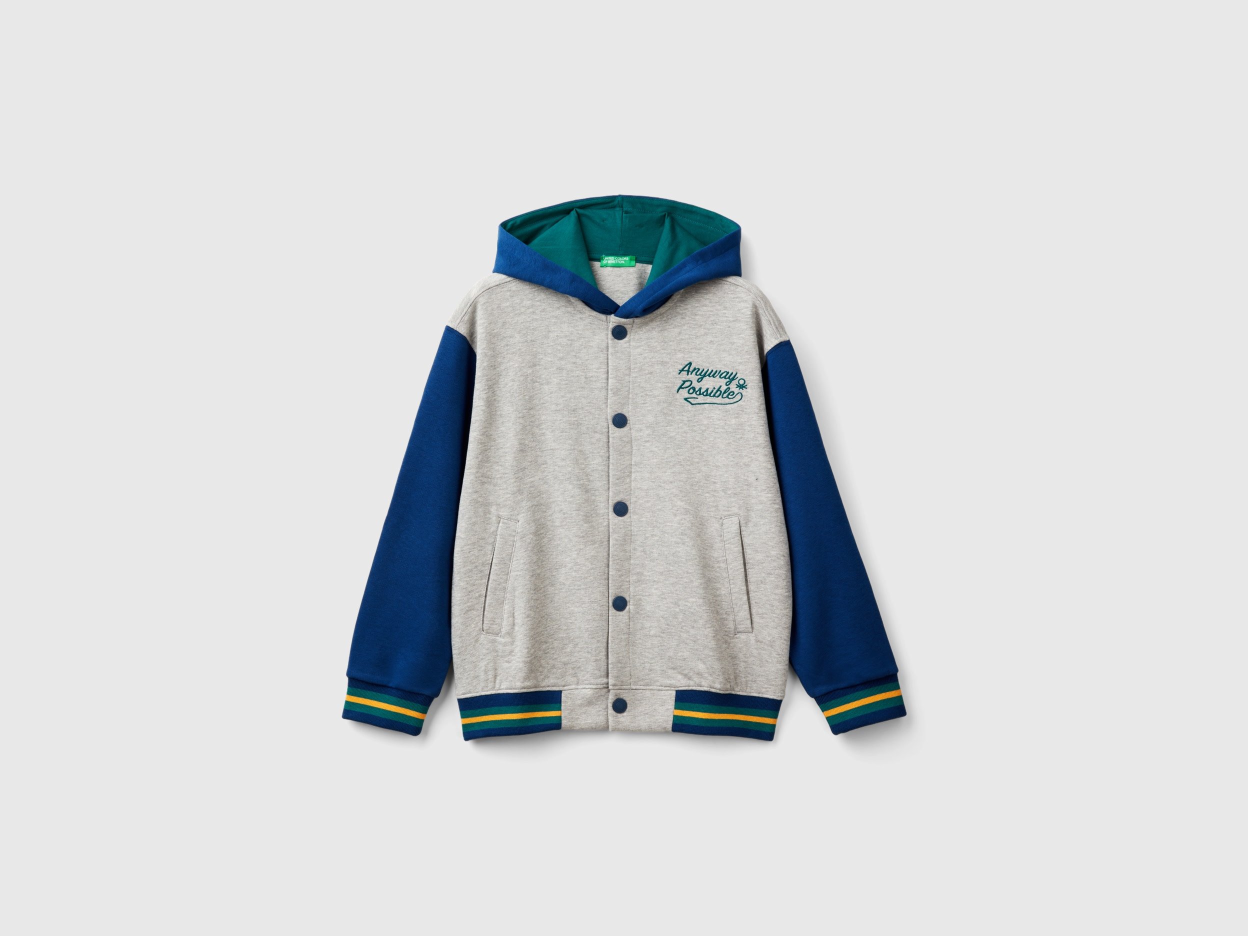Benetton, Bomber In Felpa Di Misto Cotone E Viscosa, Grigio Chiaro, Bambini
