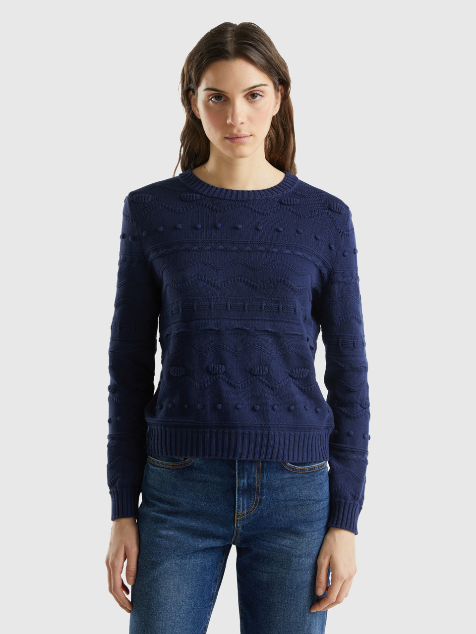 Benetton, Dark Blue Knitted Sweater, Dark Blue, Women