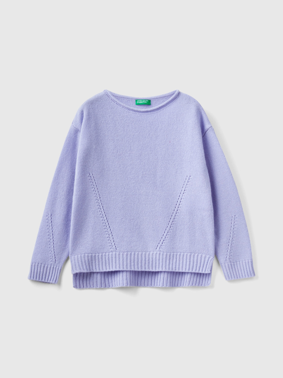 Benetton, Knit Sweater With Playful Stitching, Lilac, Kids