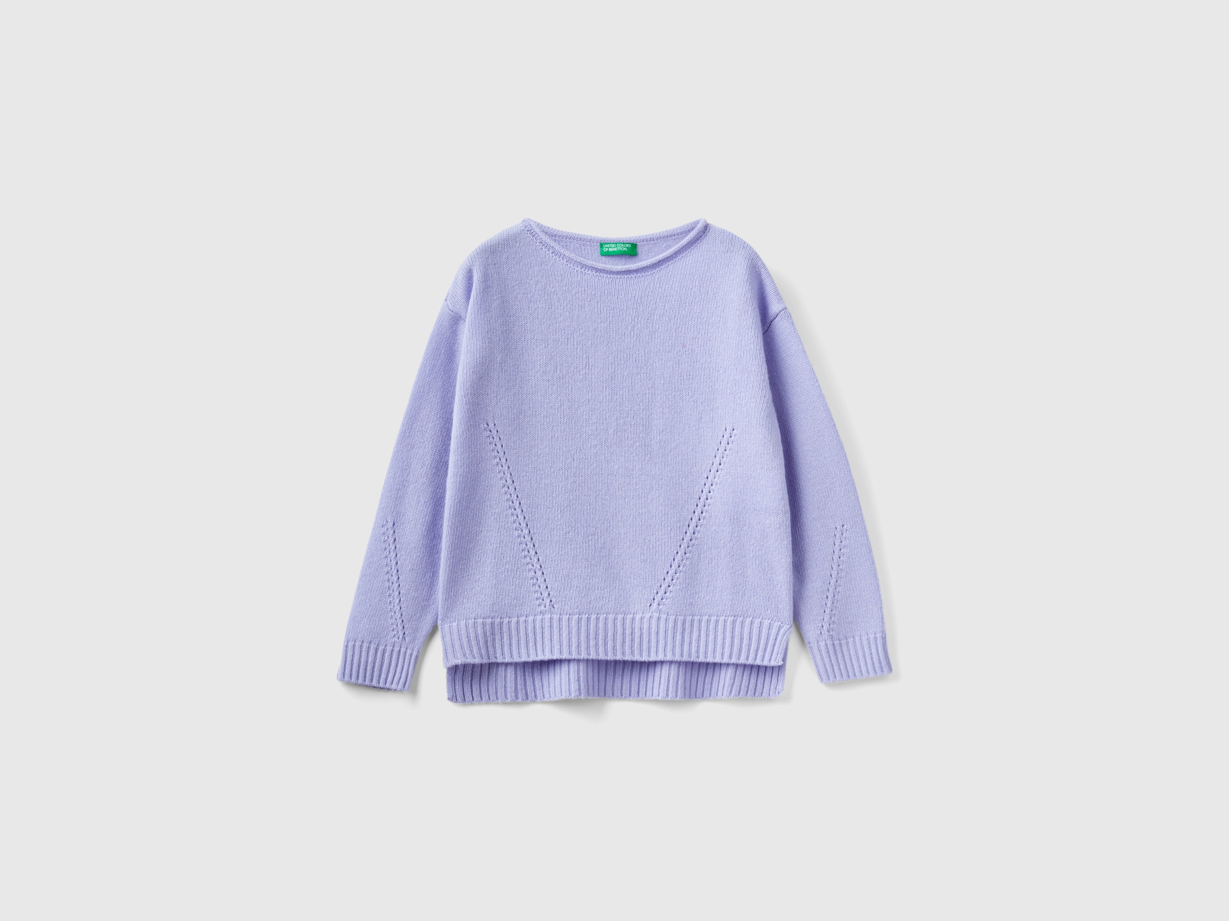 Benetton, Knit Sweater With Playful Stitching, size M, Lilac, Kids