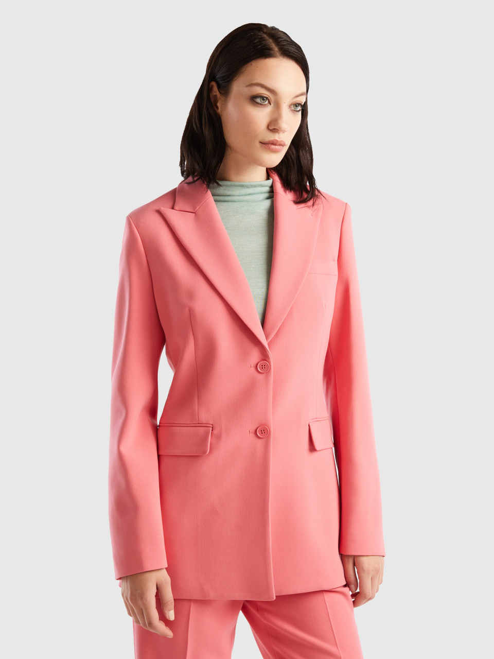 Benetton, Fitted Jacket, Pink, Women