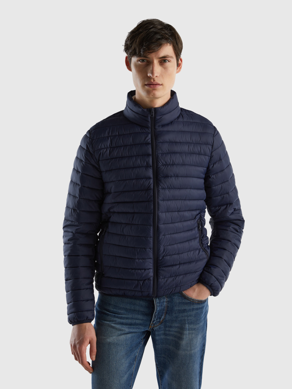 Benetton, Padded Jacket With Recycled Wadding, Dark Blue, Men