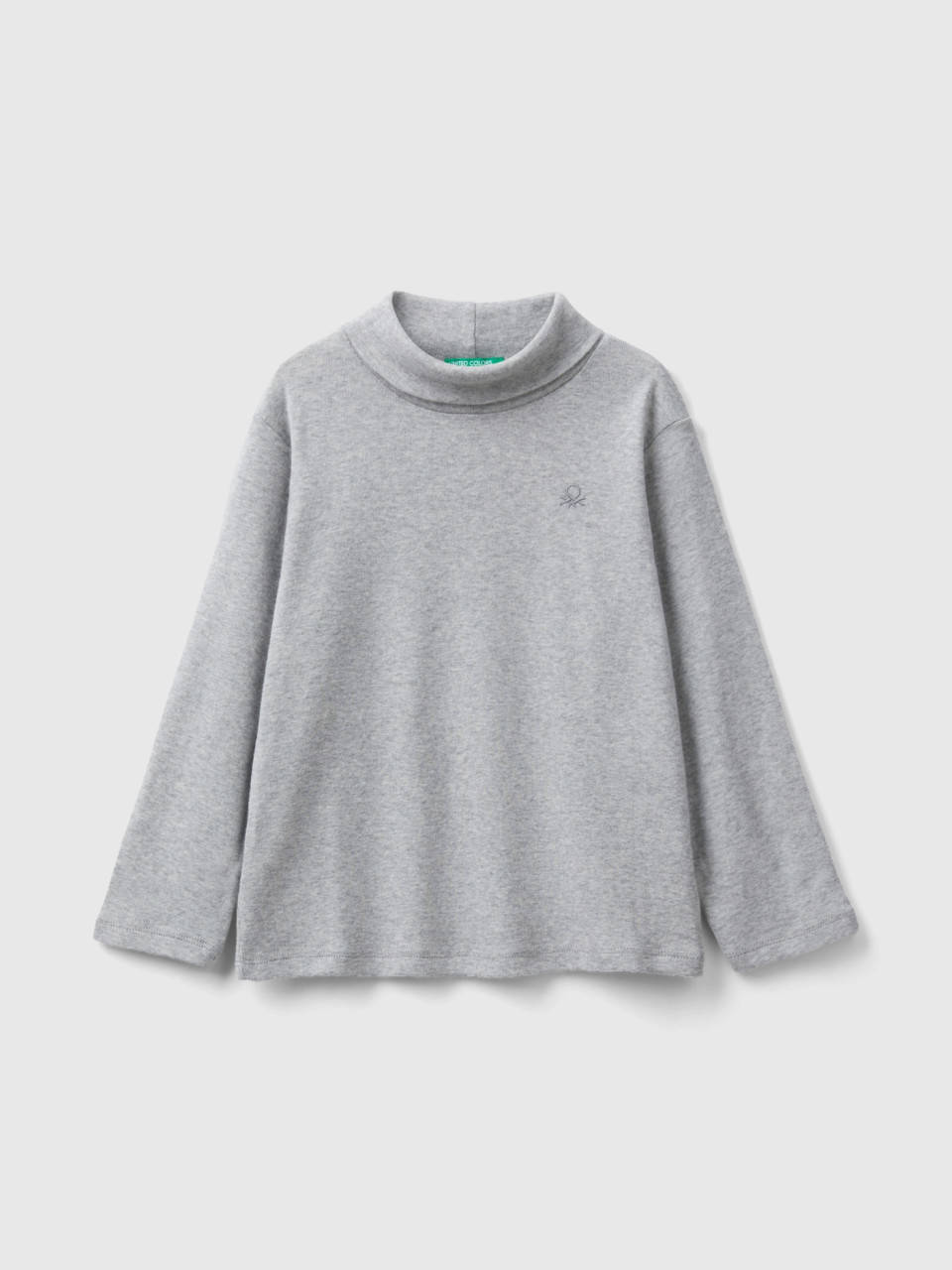 Benetton, Turtleneck T-shirt In Warm Organic Cotton, Light Gray, Kids