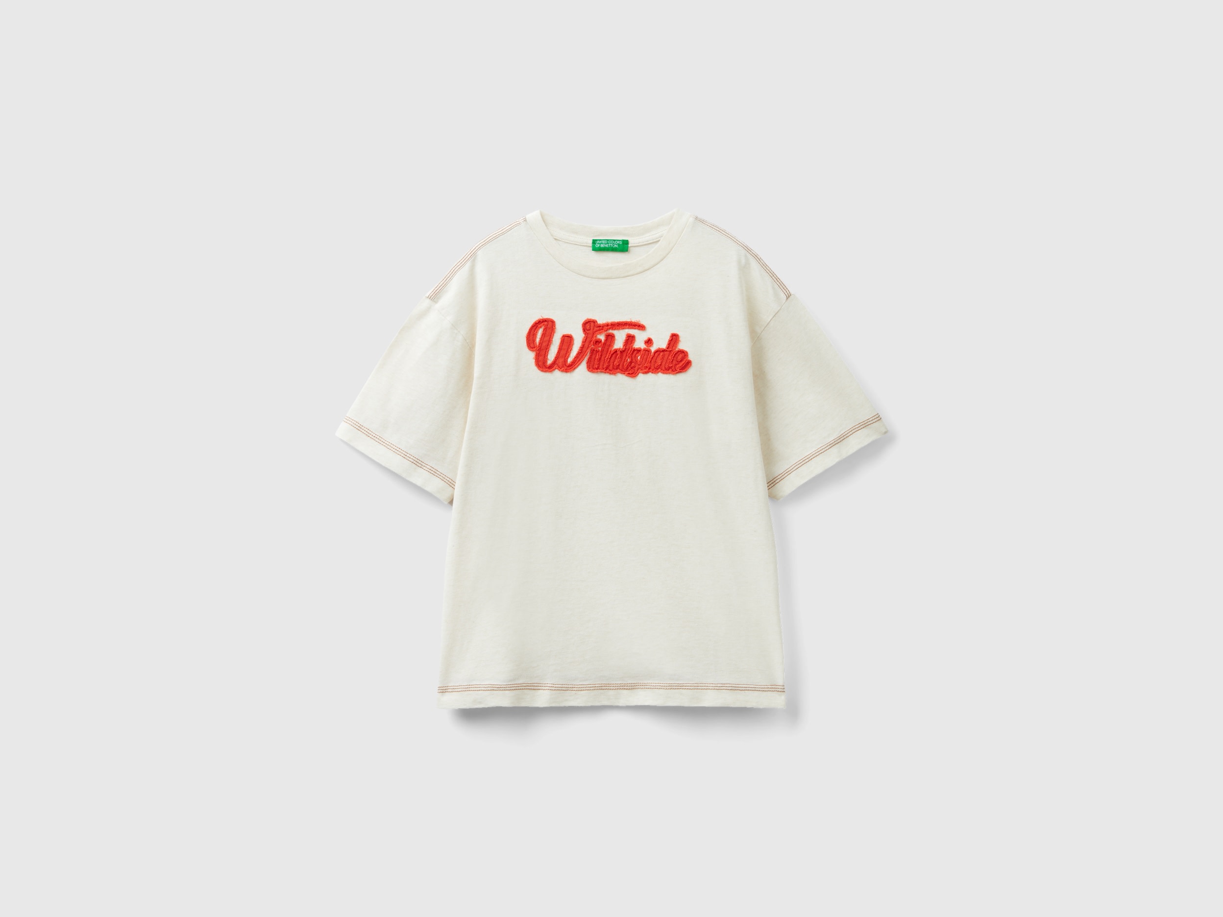 Benetton, T-shirt With Applique, size 3XL, Creamy White, Kids