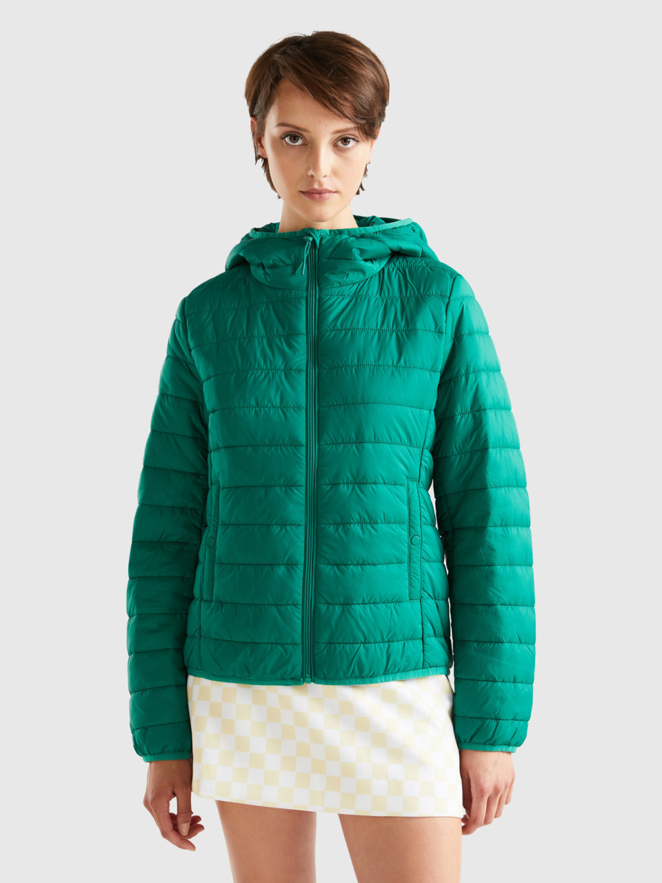 Benetton, Puffer Jacket With Recycled Wadding, Green, Women
