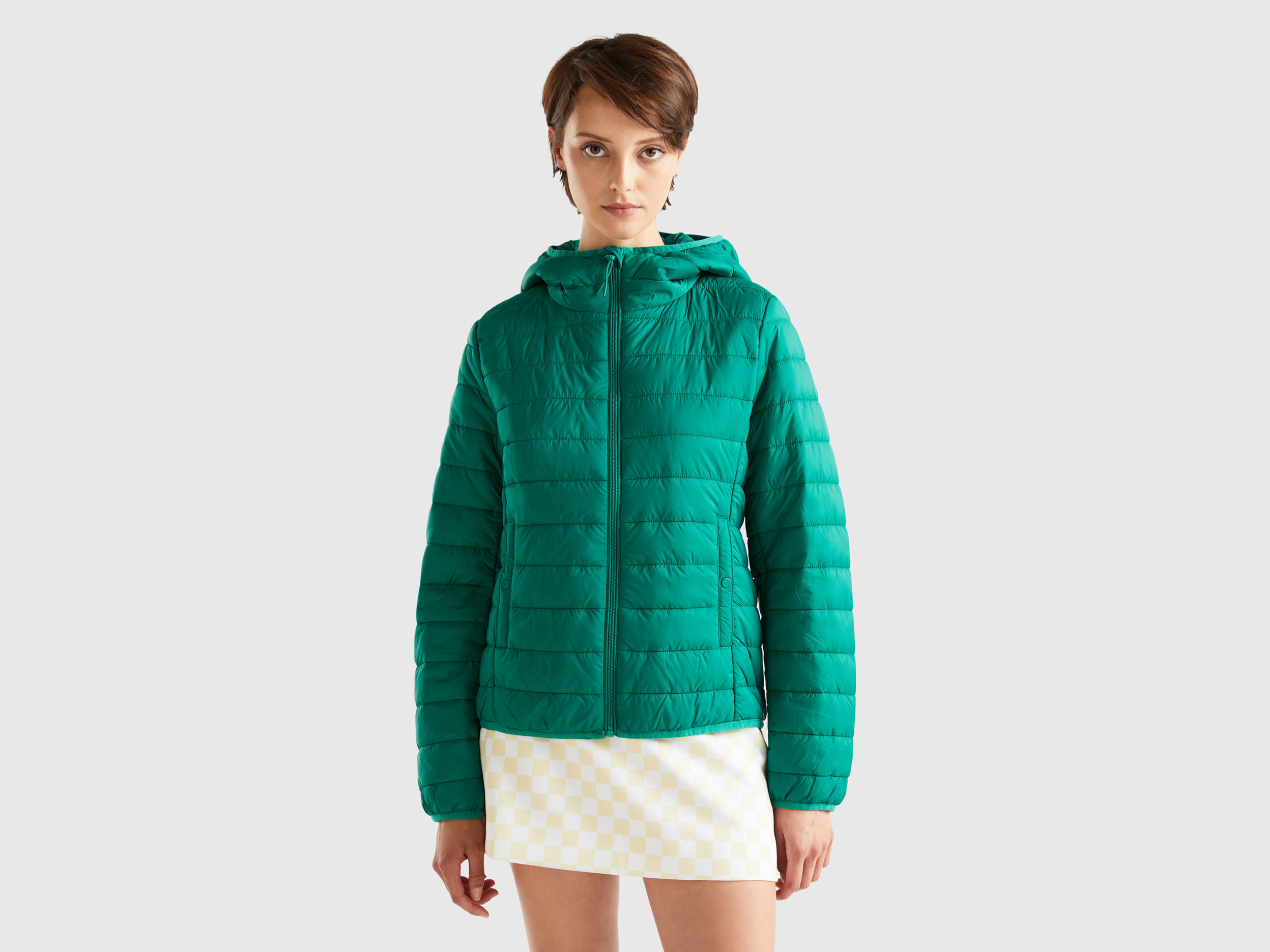 Benetton, Puffer Jacket With Recycled Wadding, size S, Green, Women