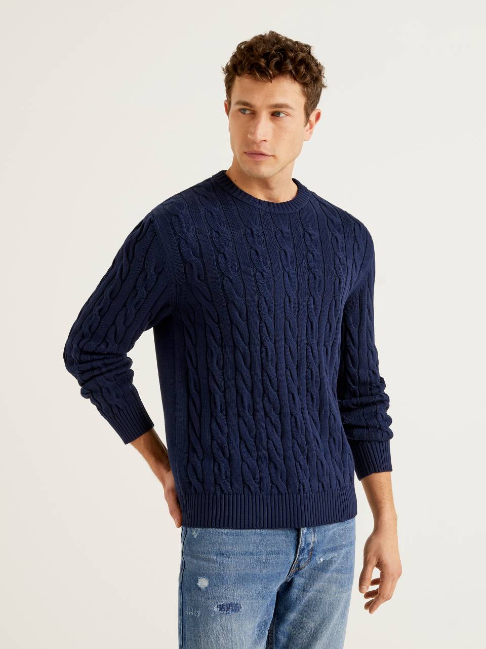 Benetton Cotton sweater with cable knit. 1