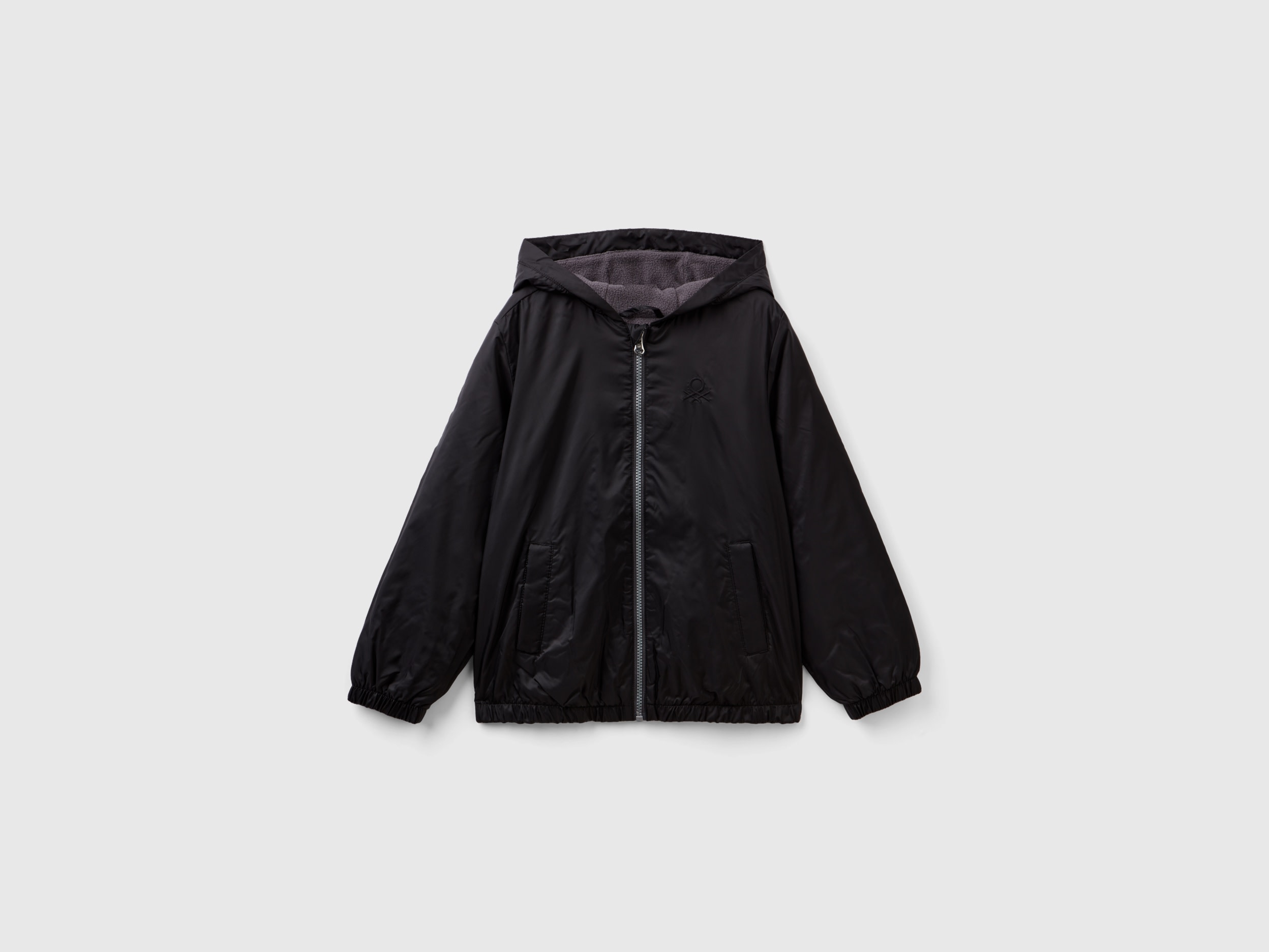 Benetton, Nylon Jacket With Zip And Hood, size 2XL, Black, Kids