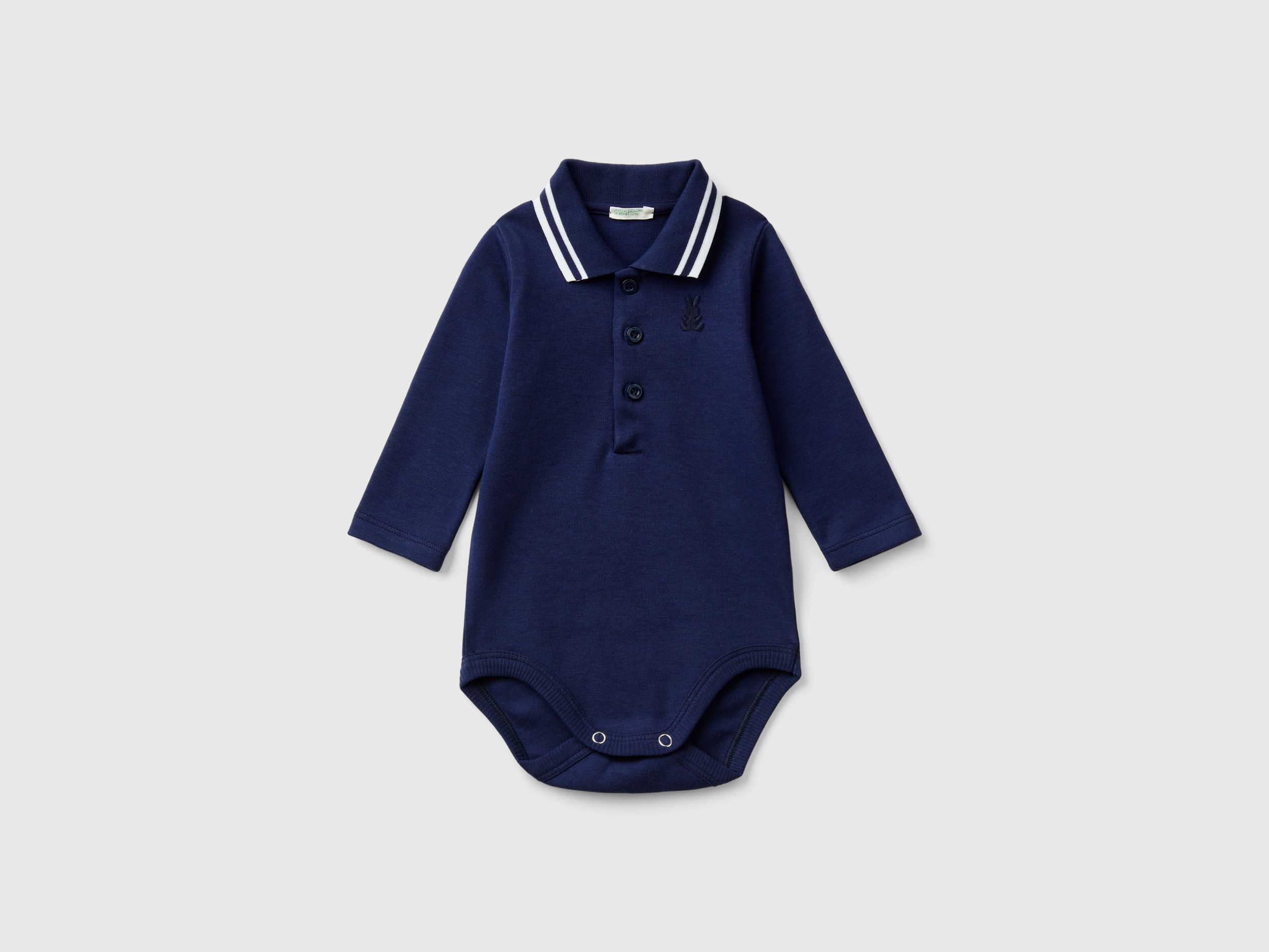 Benetton, Body A Polo In Cotone Bio, Blu Scuro, Bambini