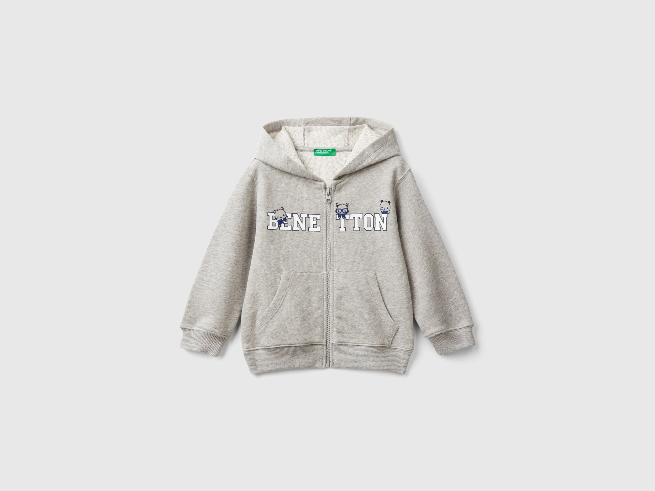 Benetton, Felpa Con Logo E Cappuccio, Grigio Chiaro, Bambini