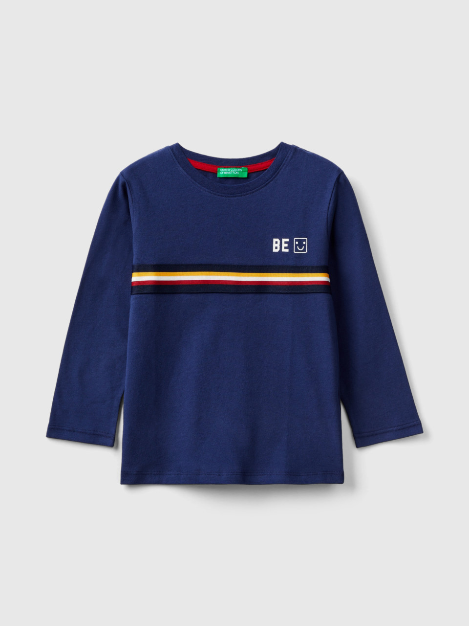 Benetton, T-shirt With Ribbed Band, Dark Blue, Kids