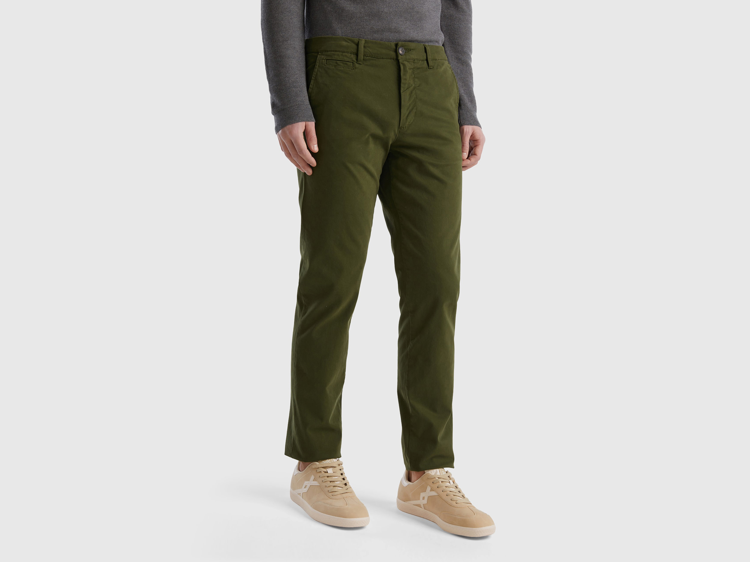 Benetton, Olive Green Slim Fit Chinos, size 46, , Men