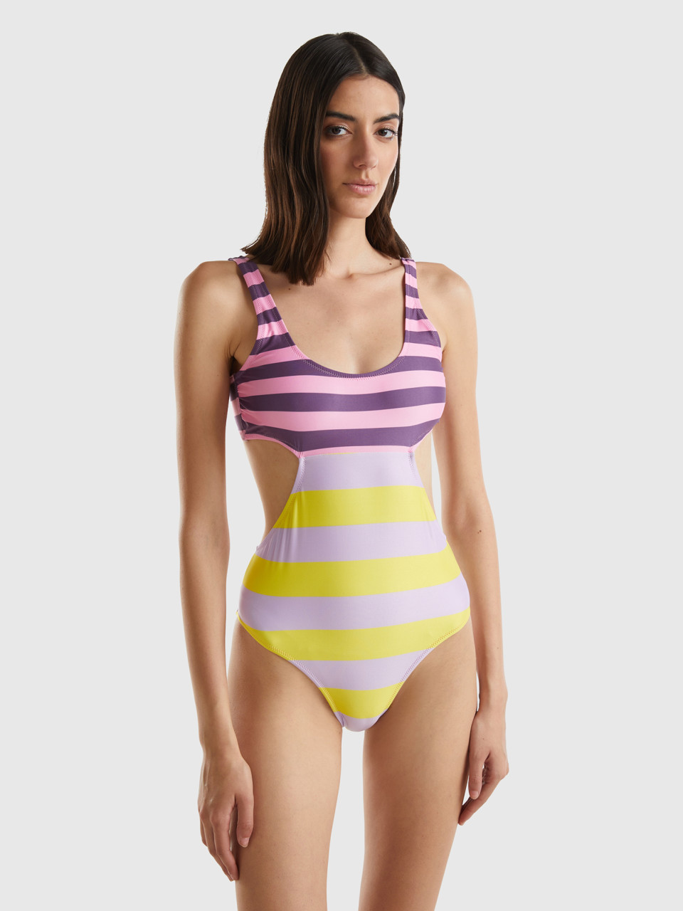 Benetton, Striped Cut-out One-piece Swimsuit, Multi-color, Women
