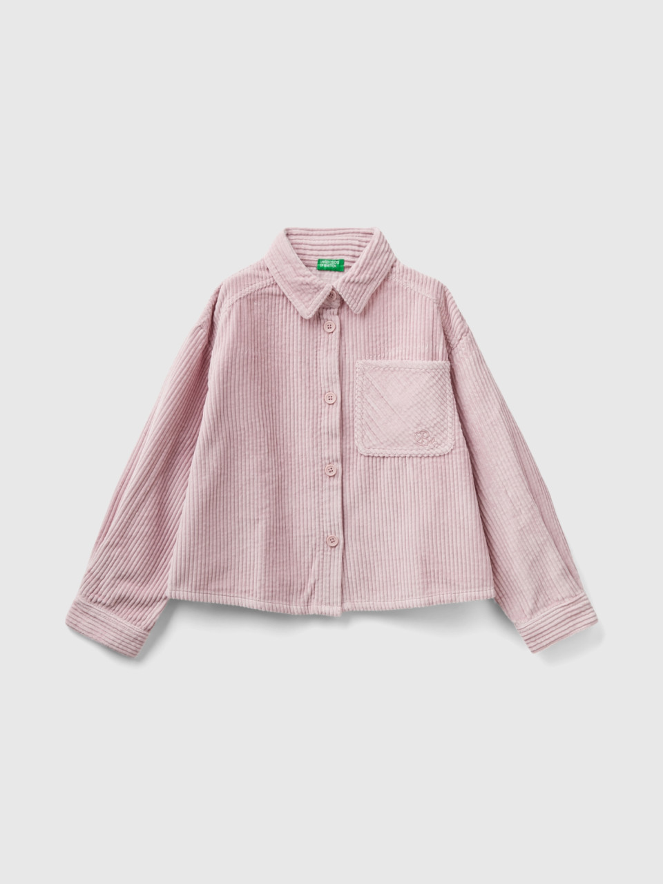 Benetton, Oversized Shirt In Velvet, Pink, Kids