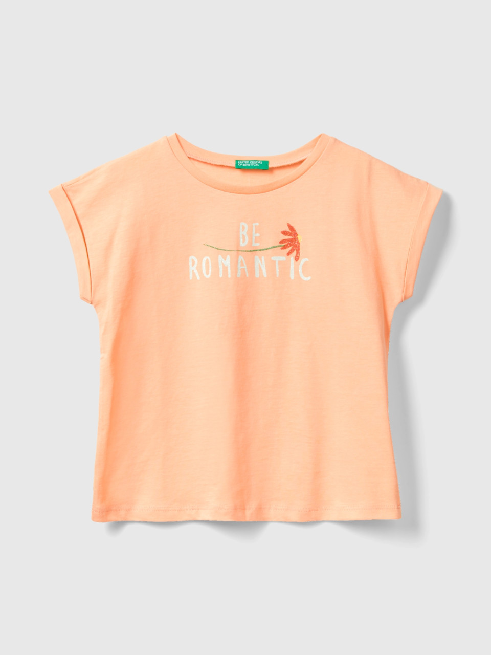 Benetton, Regular Fit T-shirt In Organic Cotton, Peach, Kids
