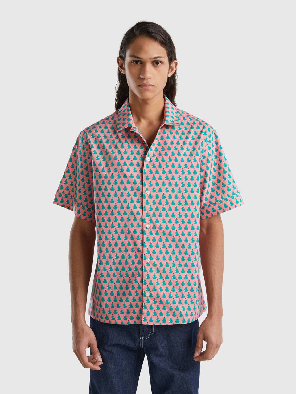 Benetton pink shirt with pear pattern. 1