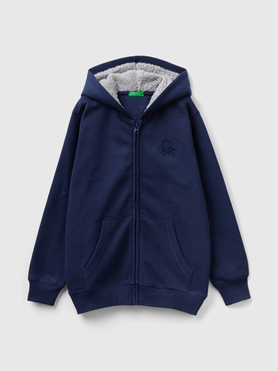 Benetton, Sweatshirt With Lined Hood, Dark Blue, Kids