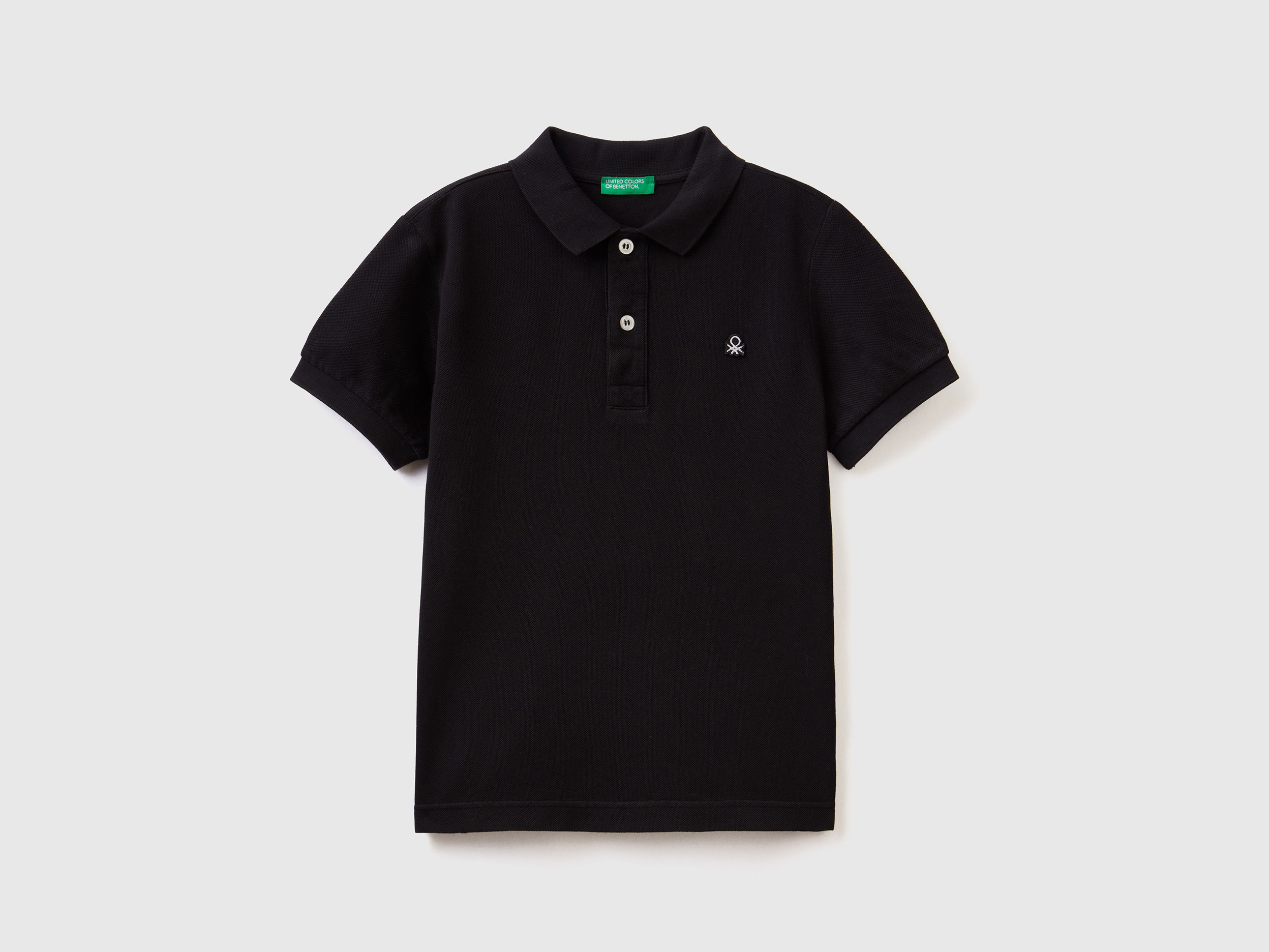 Image of Benetton, Slim Fit Polo In 100% Organic Cotton, size XL, Black, Kids